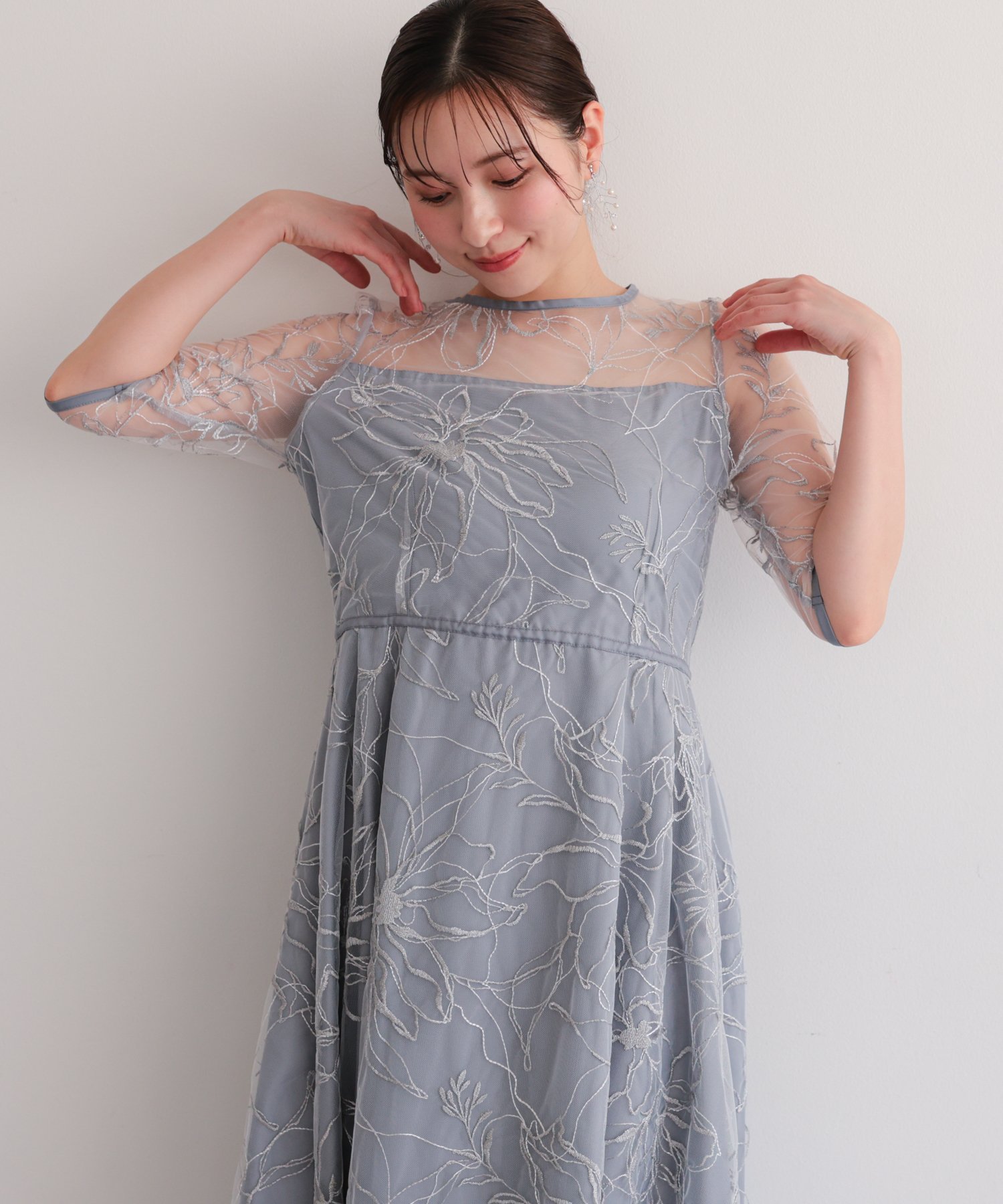 haremode 【haremode ハレモード公式】花柄刺繍フレアドレス ハレモード ワンピース・ドレス ドレス ベージュ ブルー ブラック【送料無料】