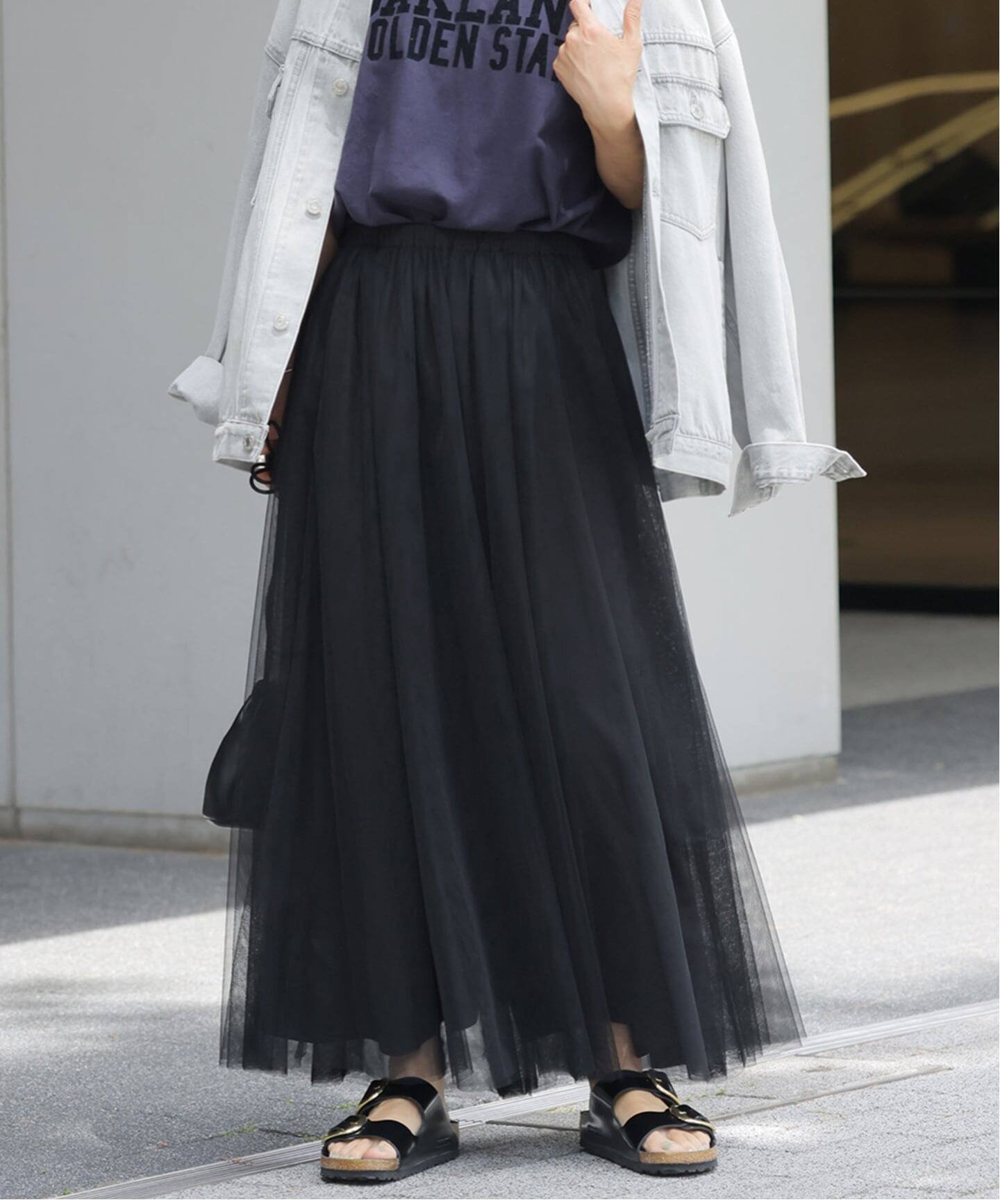 JOURNAL STANDARD relume 《WEB限定追加》ウォッシャブルチュールイージースカート ジャーナル スタンダード レリューム スカート ロング・マキシスカート グレー ブラック【送料無料】