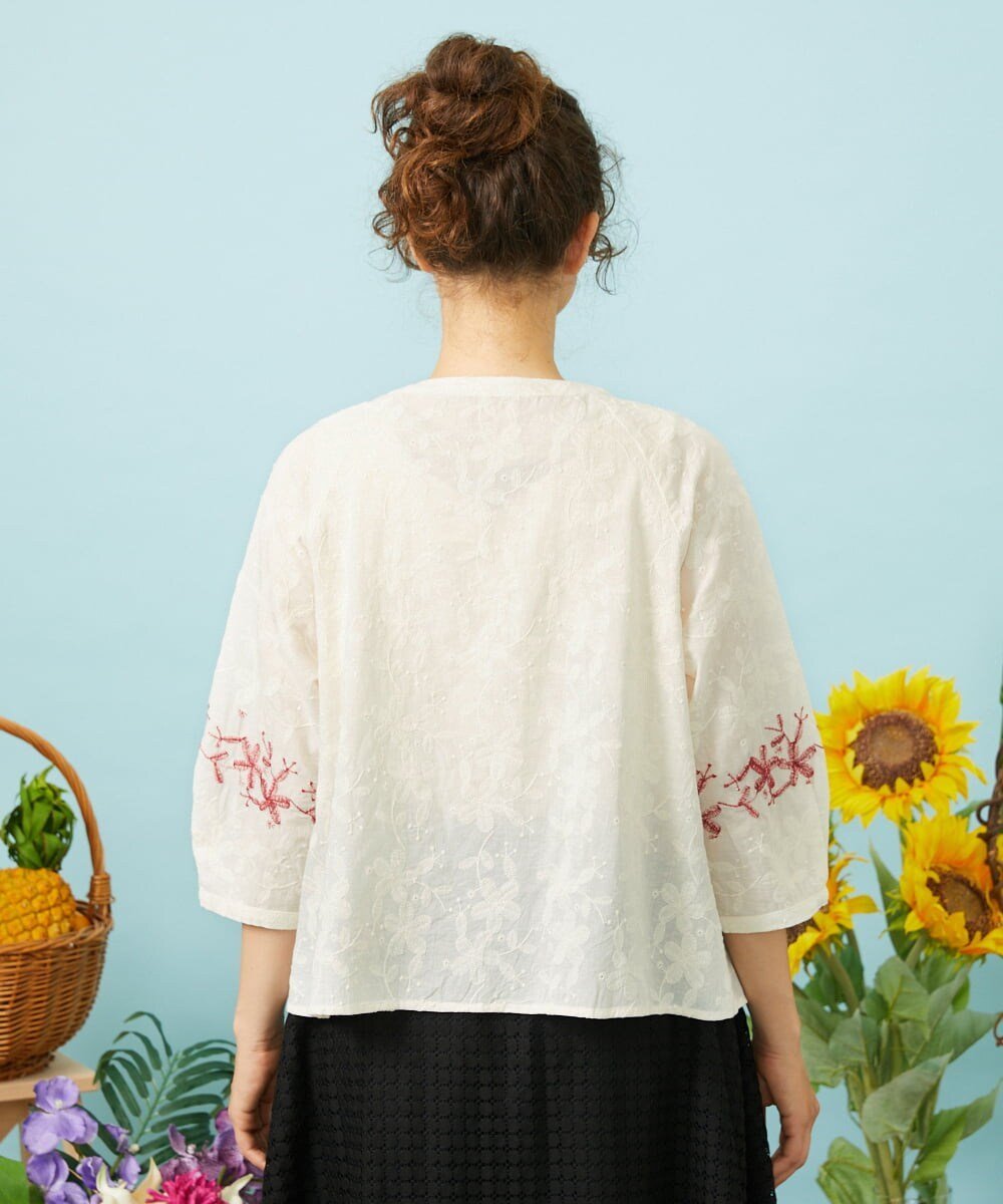 Jocomomola Sendero de flores フラワー刺繍ブラウス ホコモモラ トップス シャツ・ブラウス ネイビー ホワイト