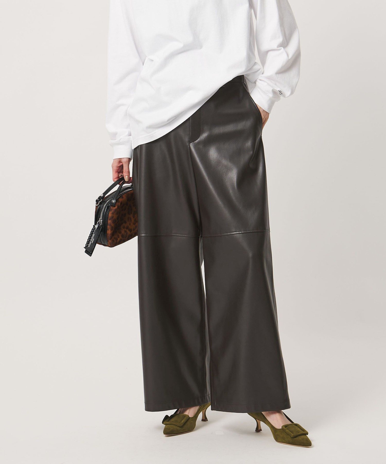 UNITED ARROWS レザーライク ワイドパンツ-ウォッシャブル- ユナイテッドアローズ パンツ その他のパンツ ブラック ブラウン【送料無料】