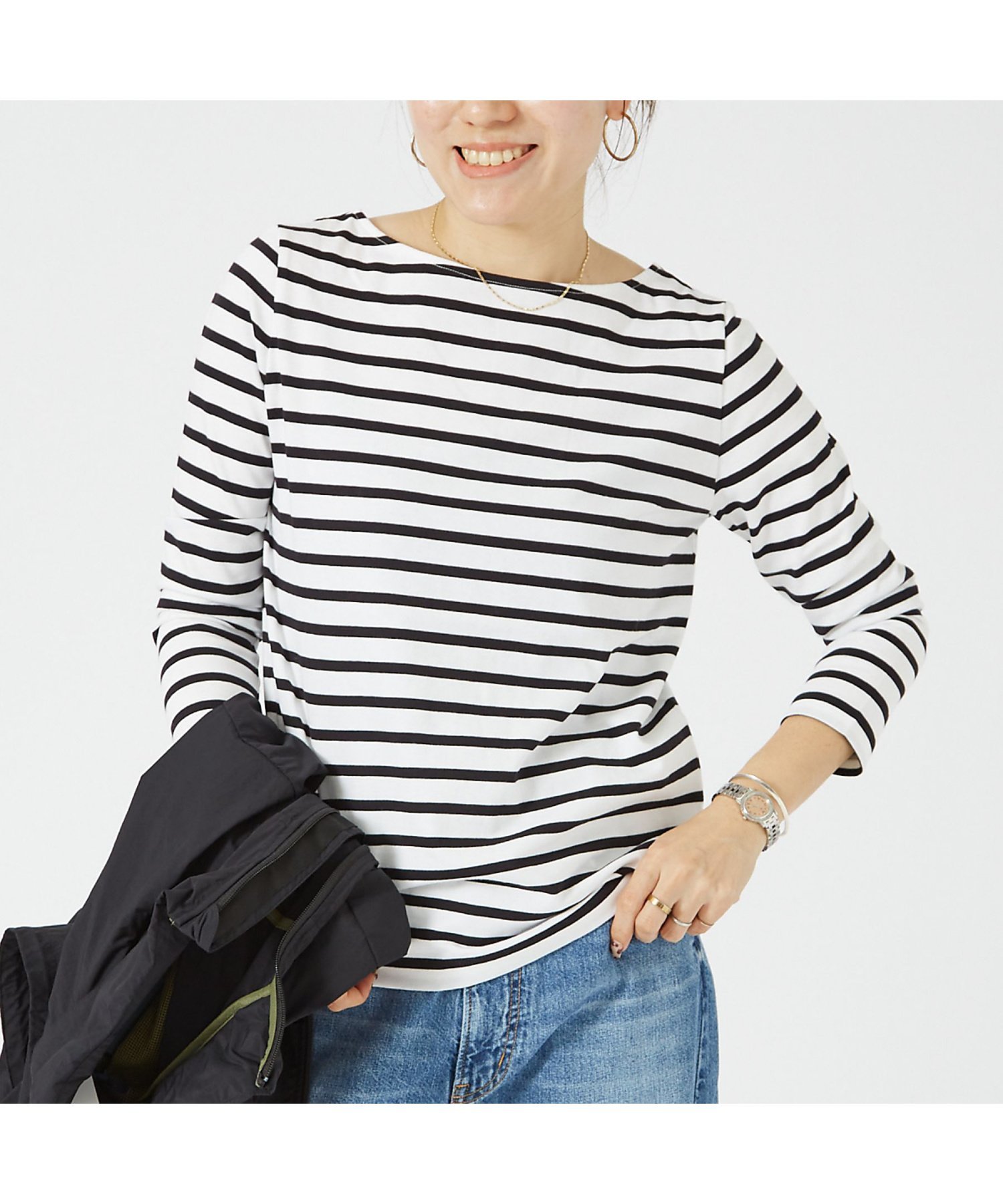 Rouge vif la cle バックVボーダー ロンT ルージュ・ヴィフ ラクレ トップス カットソー・Tシャツ ブルー ブラック