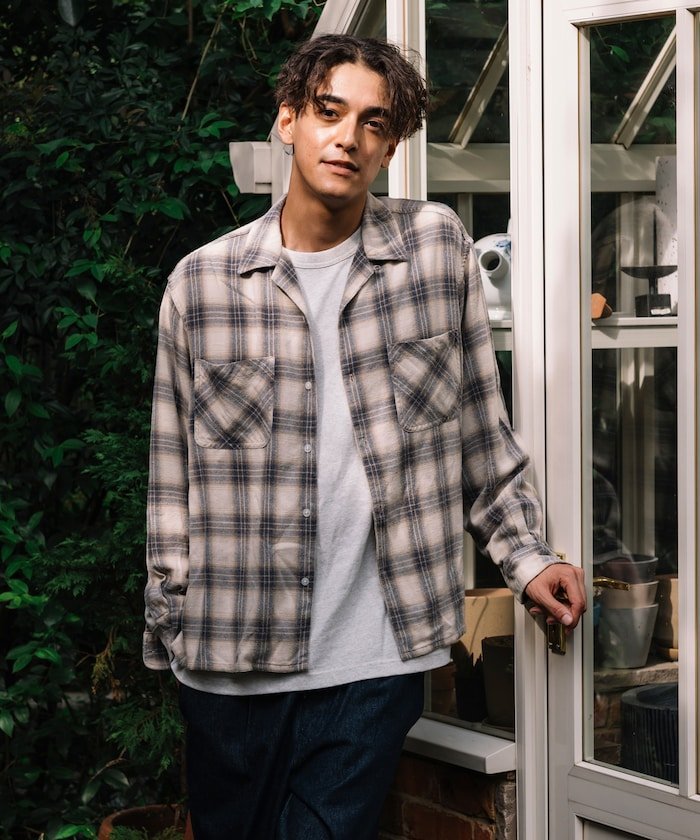 【SALE／40%OFF】FREAK'S STORE ブリーチ加工 オープンカラー チェック シャツ