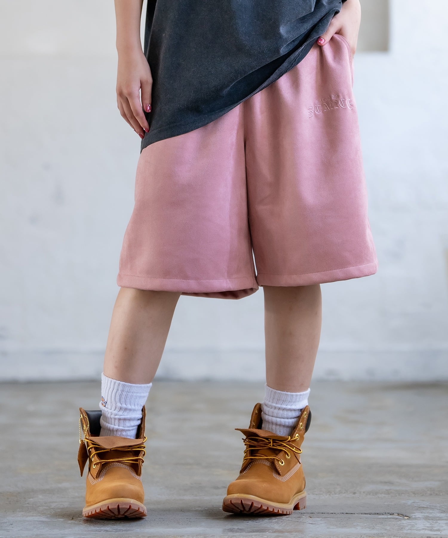 【SALE／50%OFF】SIDEWAY STANCE SIDEWAY STANCE サイドウェイスタンス スエードポンチ ショートパンツ インプローブス パンツ ジャージ・スウェットパンツ ピンク グレー ベージュ