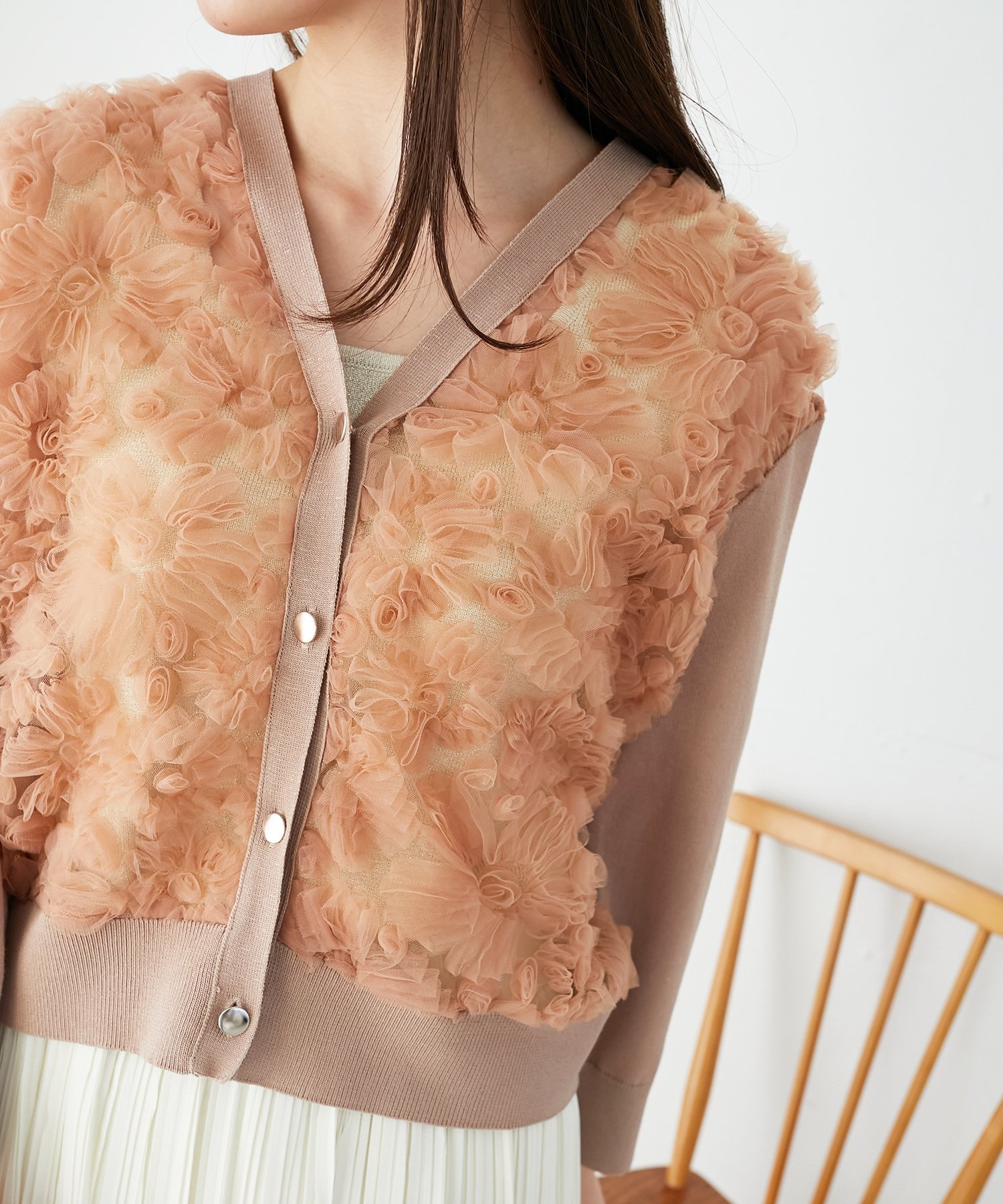 【SALE／30%OFF】le.coeur blanc 【長袖】チュール刺繍Vネックカーディガン ルクー...