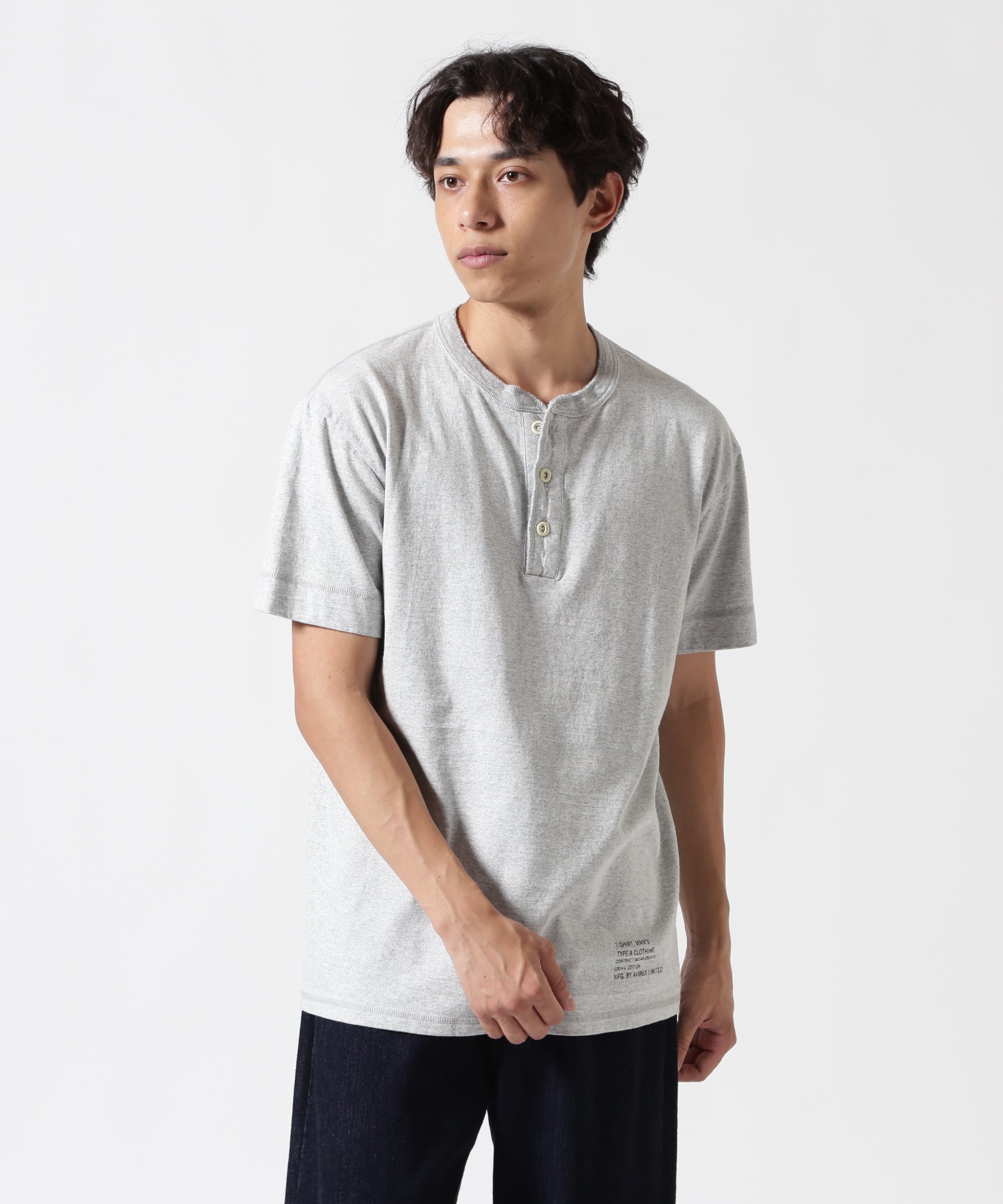 AVIREX 《直営店限定》HENRY NECK UNDER T-SHIRT アヴィレックス トップス カットソー・Tシャツ グレー ホワイト