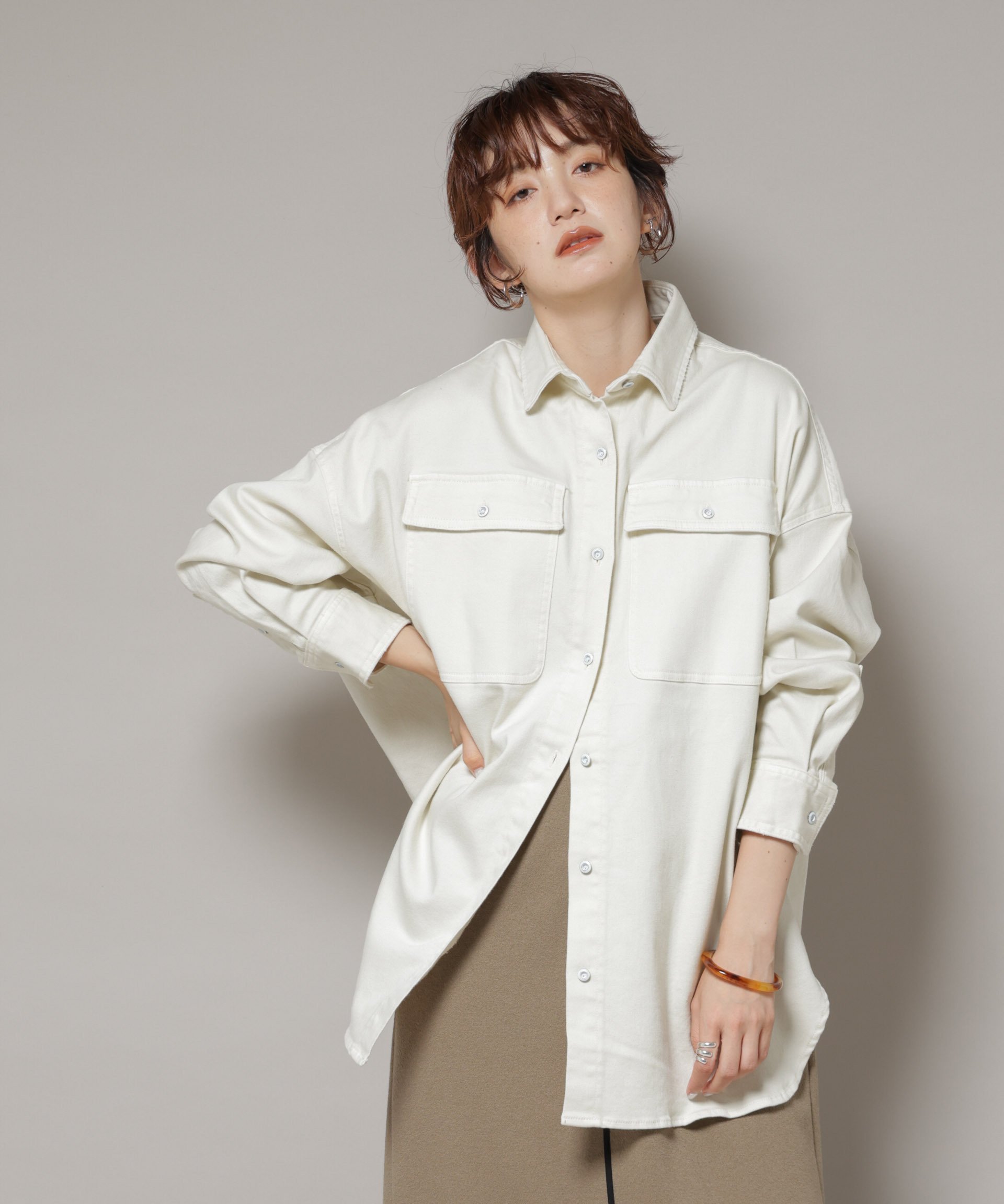 NANO universe Healthy DENIM/Almond ビッグシャツ ナノユニバース トップス シャツ・ブラウス ベージュ