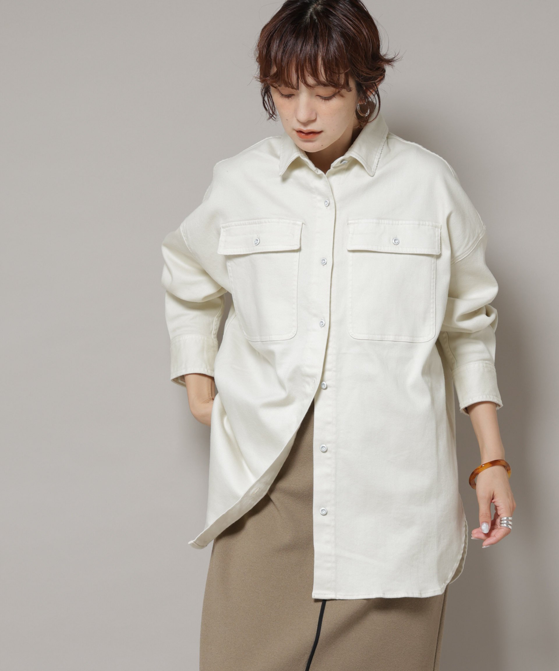 NANO universe Healthy DENIM/Almond ビッグシャツ ナノユニバース トップス シャツ・ブラウス ベージュ