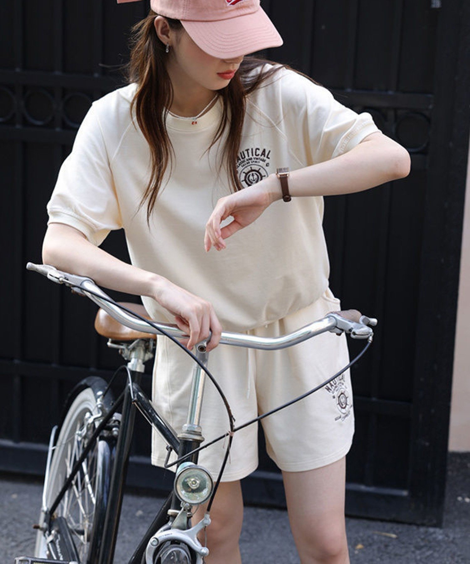 Rakuten - 【SALE／20%OFF】aimoha - select - aimoha -select-/ロゴ刺繍カットソーTシャツ+ショートパンツ セットアップ アイモハ トップス カットソー・Tシャツ グリーン ベージュ ブラウン【送料無料】