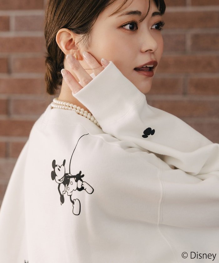 FREAK'S STORE FREAK'S STORE×前田亜美/Disney/Mickey&Minnie/ミッキーマウス&ミニーマウス/刺繍 スウェット【限定展開】 25AW フリークスストア トップス スウェット・トレーナー ホワイト ブラック【送料無料】
