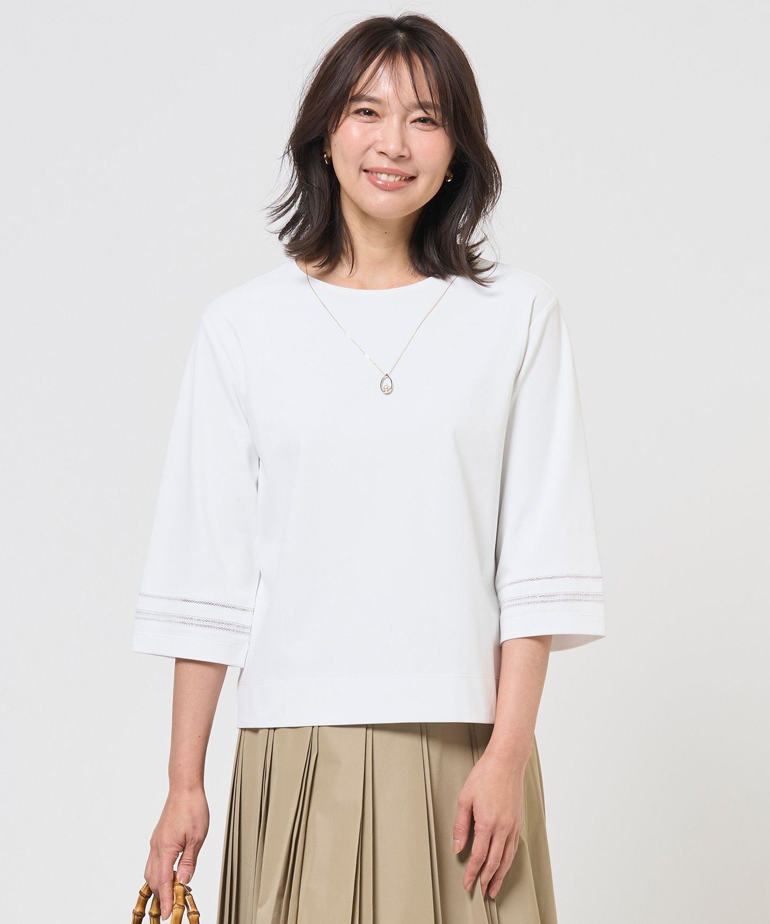 J.PRESS LADIES L ギガダルポンチ カットソー ジェイプレス トップス カットソー・Tシャツ ベージュ ホワイト