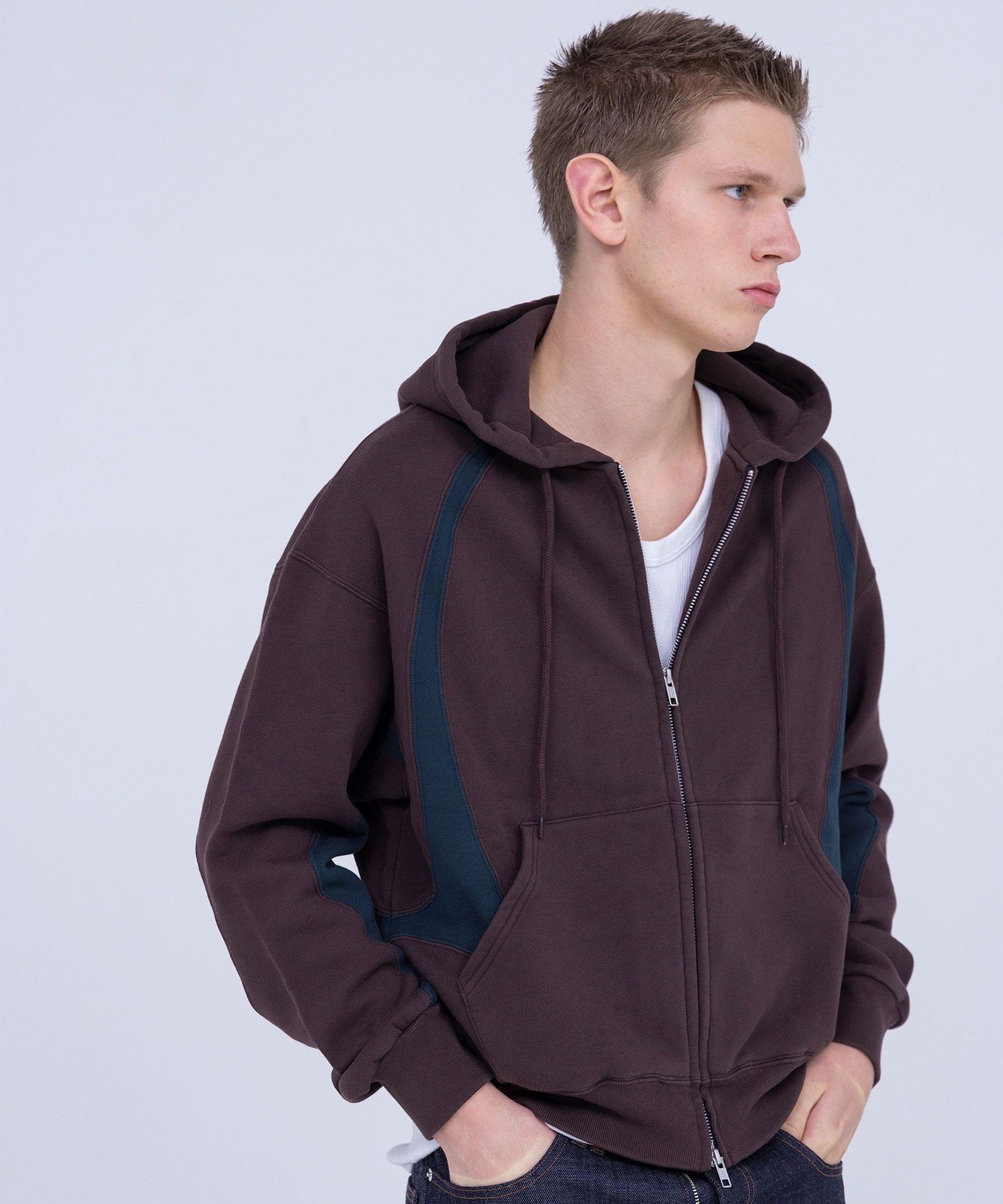 monkey time BEAUTY&YOUTH UNITED ARROWS ＜Russell Athletic * NVRFRGT * monkey time＞パネル ジップ フーディー ビューティー＆ユース　ユナイテッドアローズ トップス パーカー・フーディー ブラウン ブラック【送料無料】