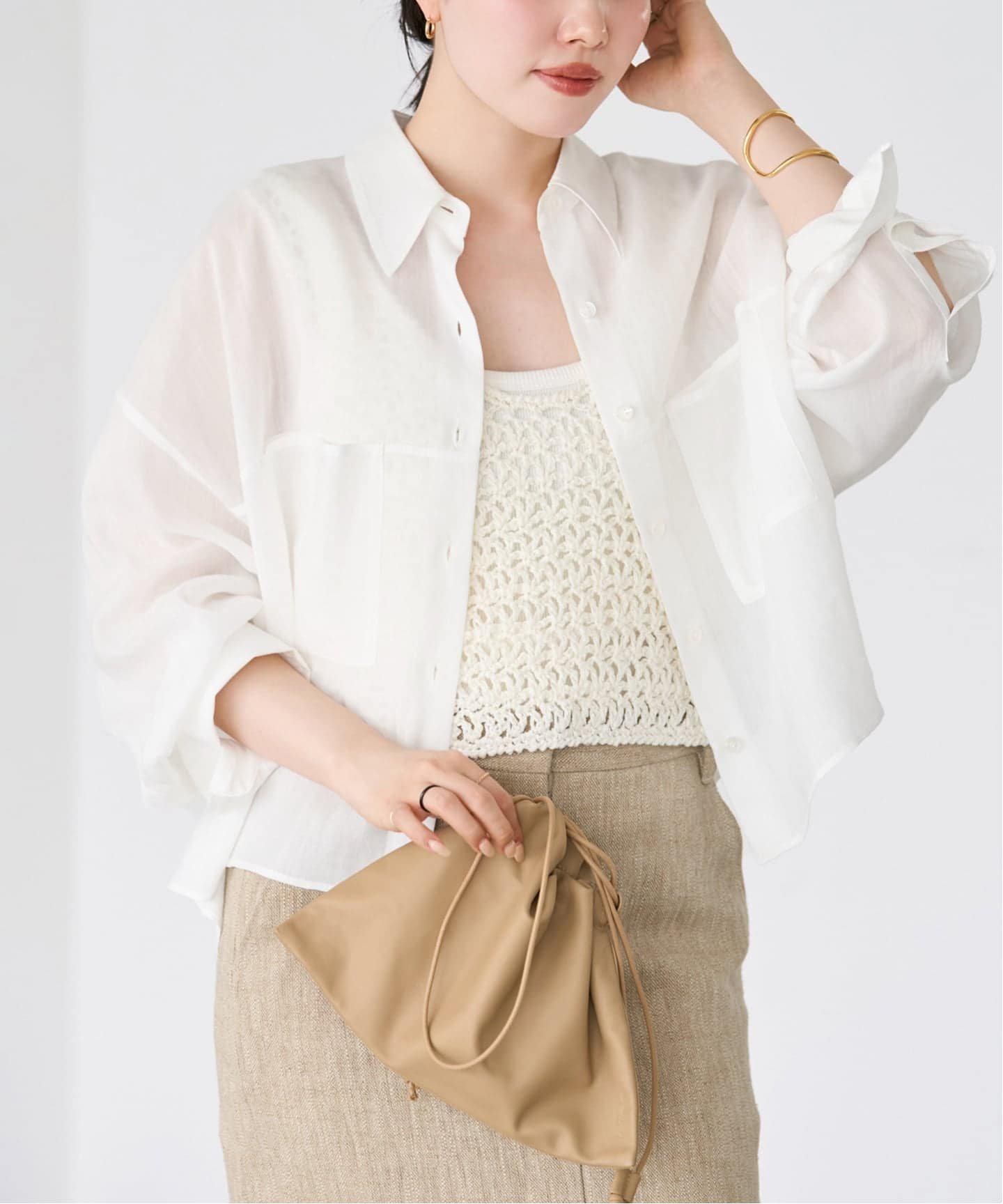 plage 《追加》RAMIE LYOCELL CROPPED シャツ 2 プラージュ トップス シャツ・ブラウス ブラウン ピンク ホワイト