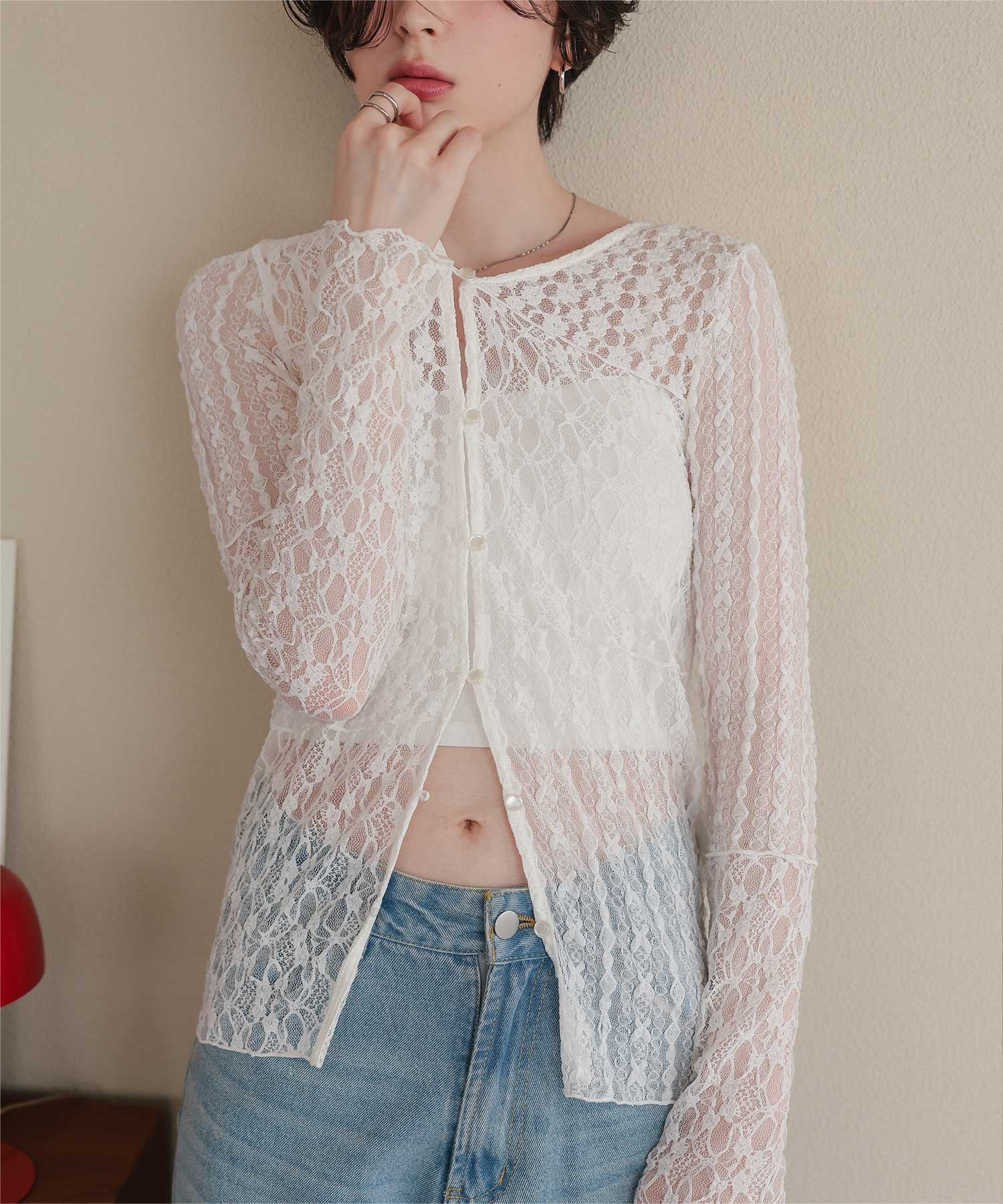 【SALE／50%OFF】titivate 前後2way 切替 デザイン レース トップス カットソー 長袖 シアー Vネック ティティベイト トップス カットソー・Tシャツ ブラック stylife-15644490 Rakuten Fashion サンプル画像3