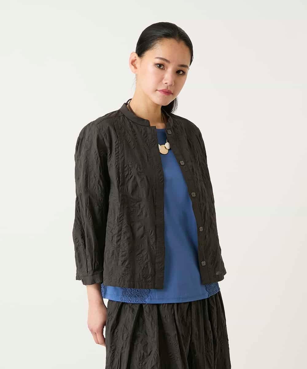 HIROKO BIS（小さいサイズ） 【小さいサイズ】ボタニカルモチーフショートブラウス メゾンドゥサンク トップス シャツ・ブラウス ホワイト ブラウン