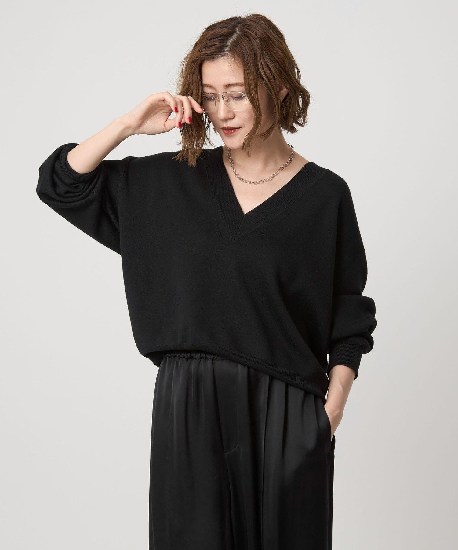 【SALE／30%OFF】conte ＜conte＞ハイゲージ ディープVネックニット ユナイテッドアローズ アウトレット トップス ニット ワインレッド ネイビー ブラック ベージュ【送料無料】