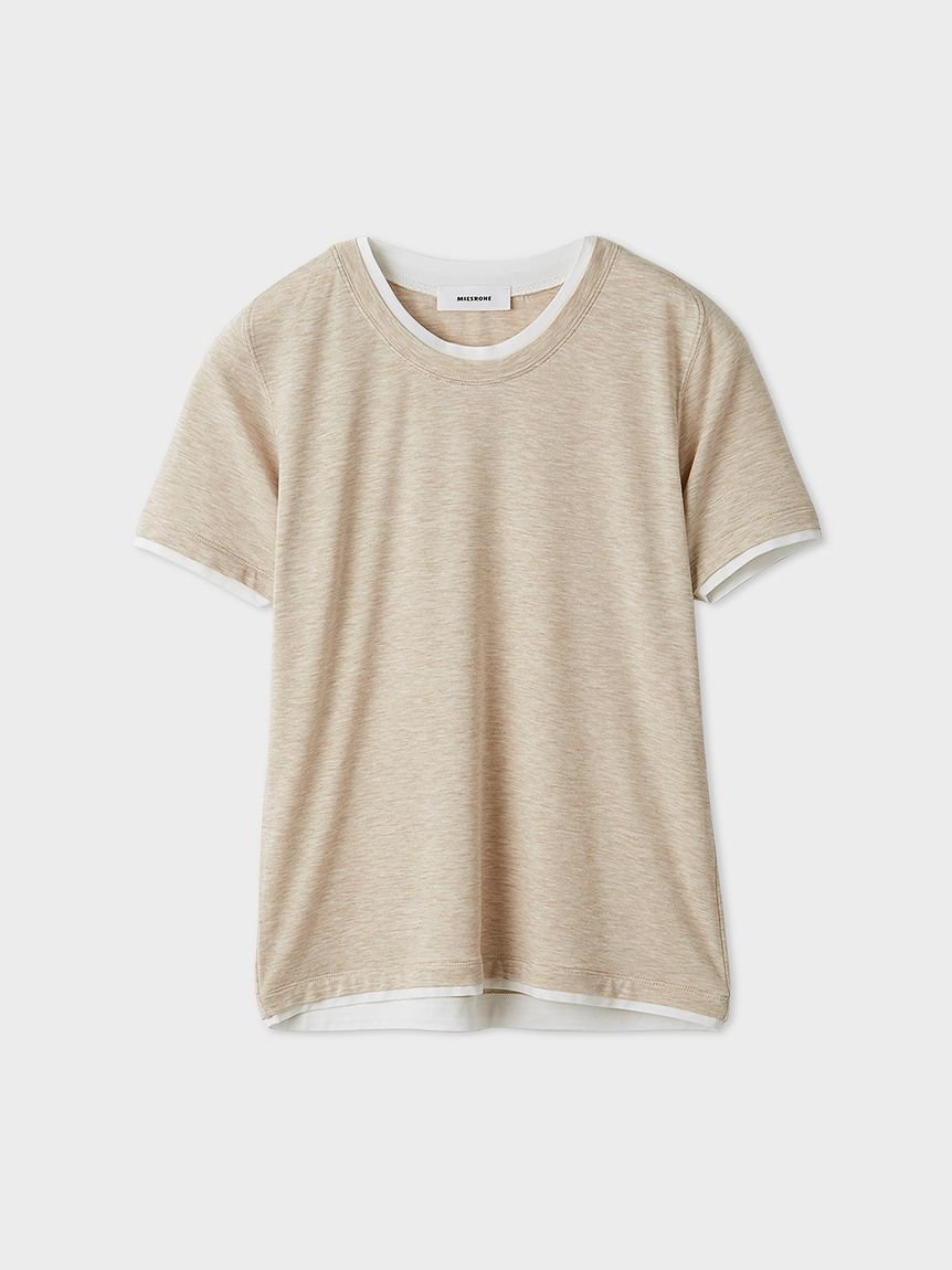 MIESROHE 【洗える】レイヤードカットTシャツ ミースロエ トップス カットソー・Tシャツ ベージュ ホワイト