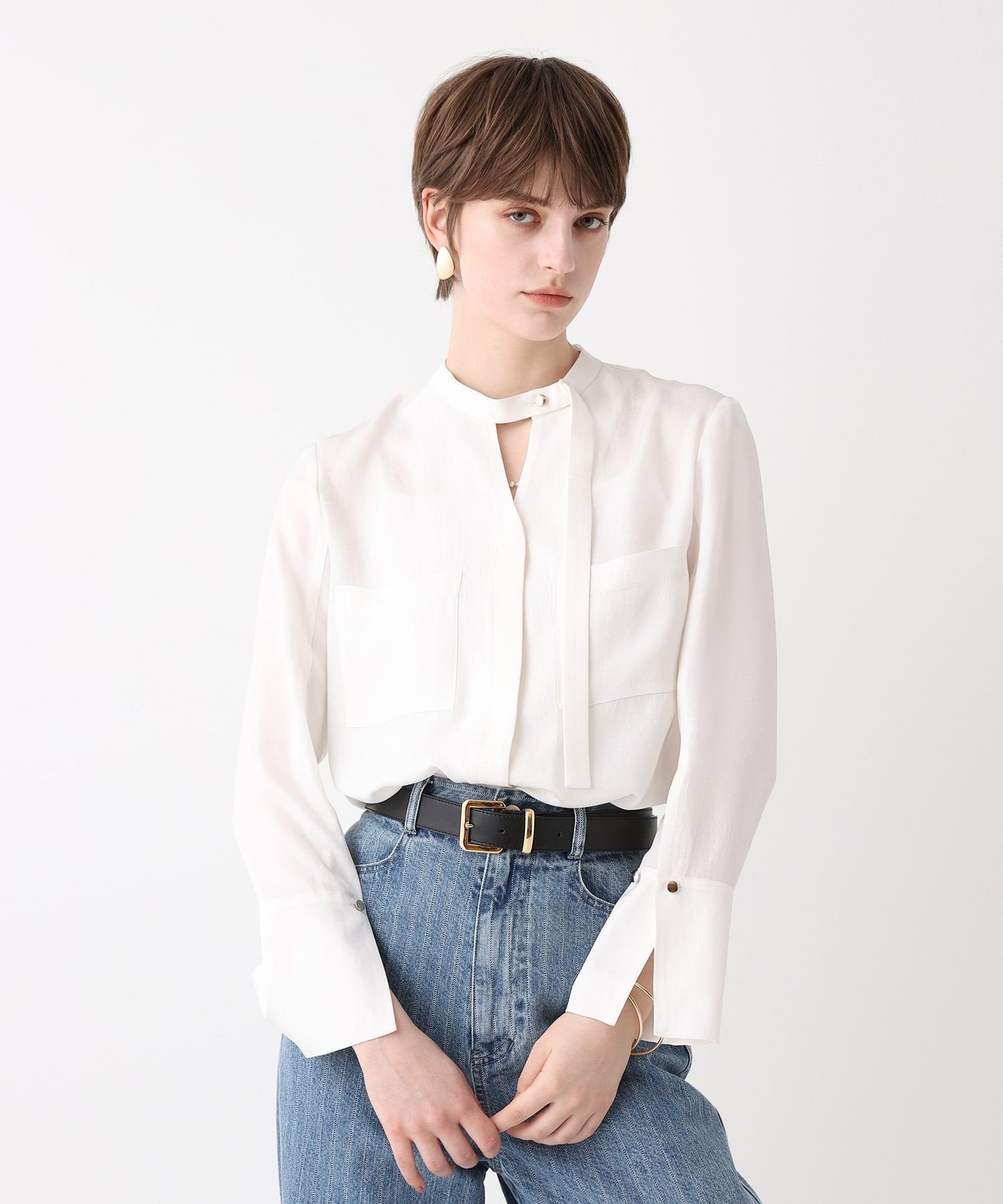 allureville WEB限定 ブライトツイルアシメボウブラウス アルアバイル トップス シャツ・ブラウス ブルー ホワイト【送料無料】