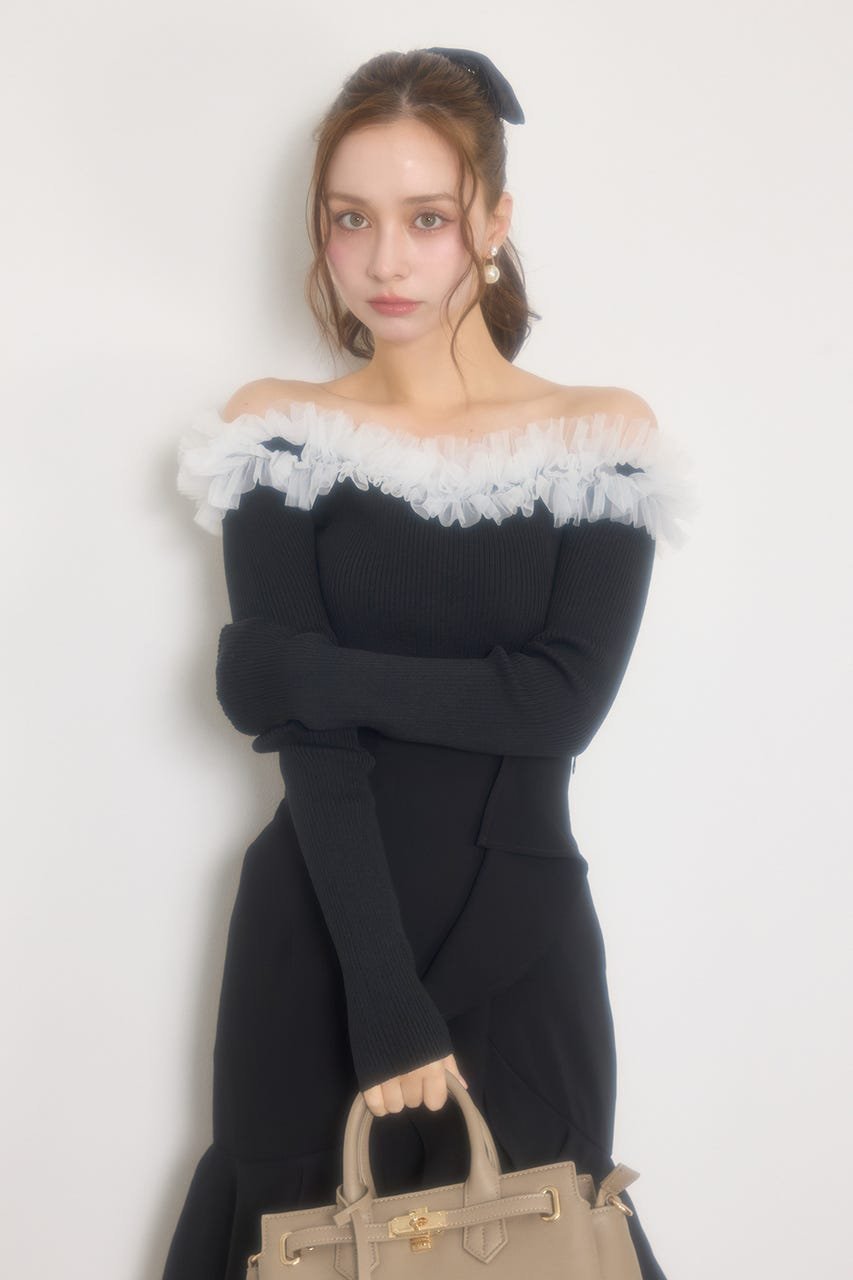 rienda オフショルフリルニットトップス リエンダ トップス ニット ピンク ブラウン ブラック【送料無料】