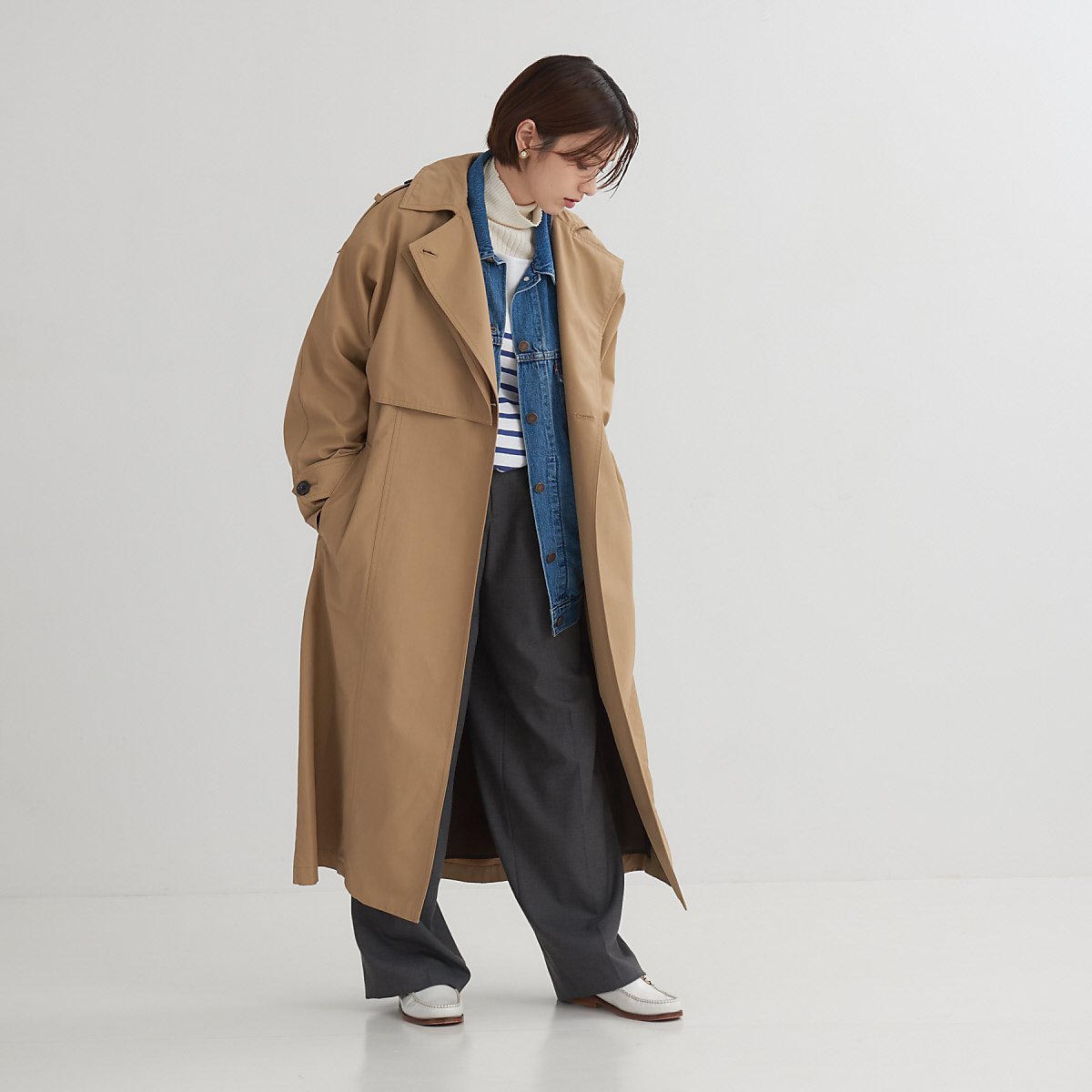 Rouge vif la cle 変形トレンチコート ルージュ・ヴィフ ラクレ ジャケット・アウター トレンチコート ベージュ