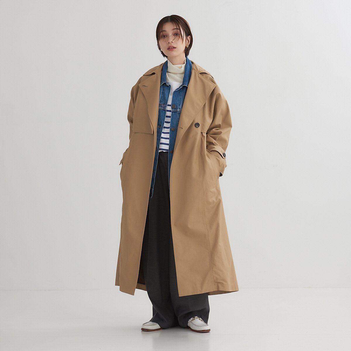 Rouge vif la cle 変形トレンチコート ルージュ・ヴィフ ラクレ ジャケット・アウター トレンチコート ベージュ