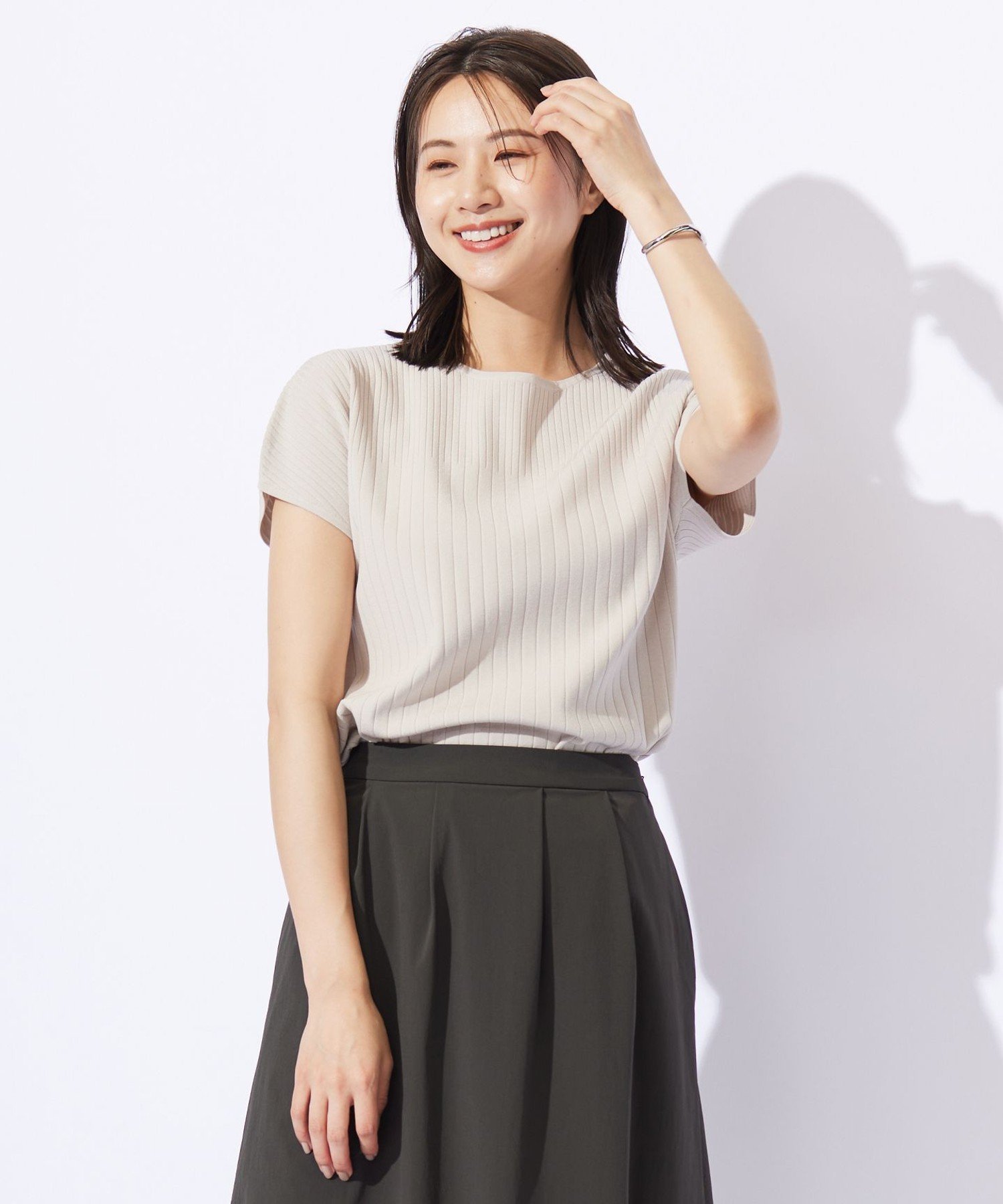 J.PRESS 【洗える】レーヨンエリートストレッチ フレンチスリーブ ニット ジェイプレス トップス ニット ネイビー レッド ブルー ベージュ
