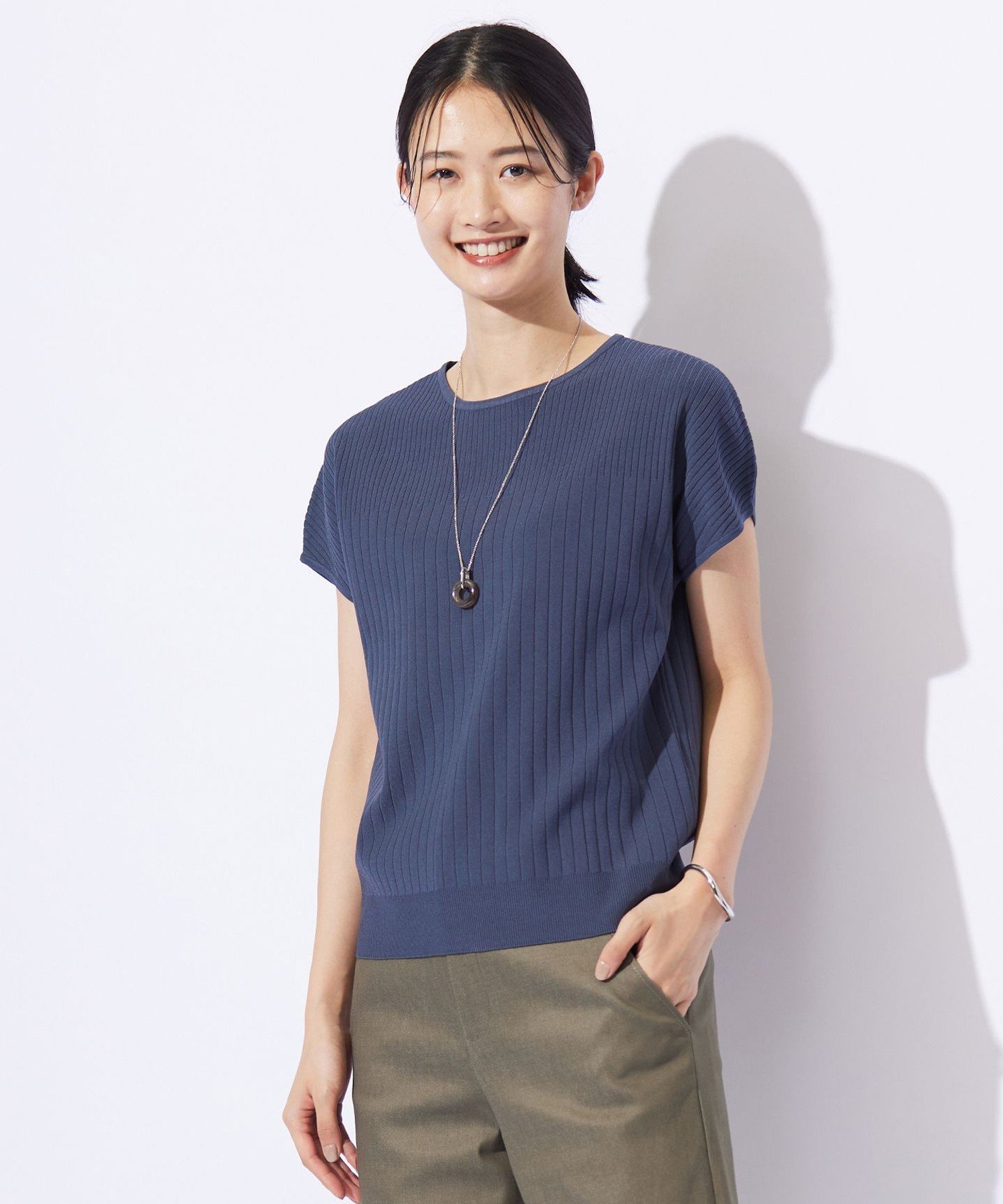 J.PRESS 【洗える】レーヨンエリートストレッチ フレンチスリーブ ニット ジェイプレス トップス ニット ネイビー レッド ブルー ベージュ