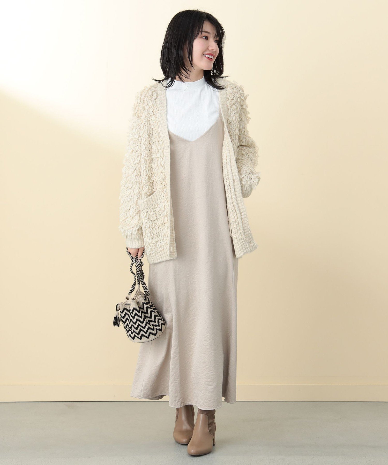 【SALE／30%OFF】BEAMS HEART WOMEN Vネック ループニット カーディガン ボリューム ビームス ハート トップス カーディガン ホワイト ベージュ【送料無料】