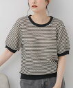 RETRO GIRL スカシボーダー半袖NT レトロガール トップス ニット ブラウン ホワイト
