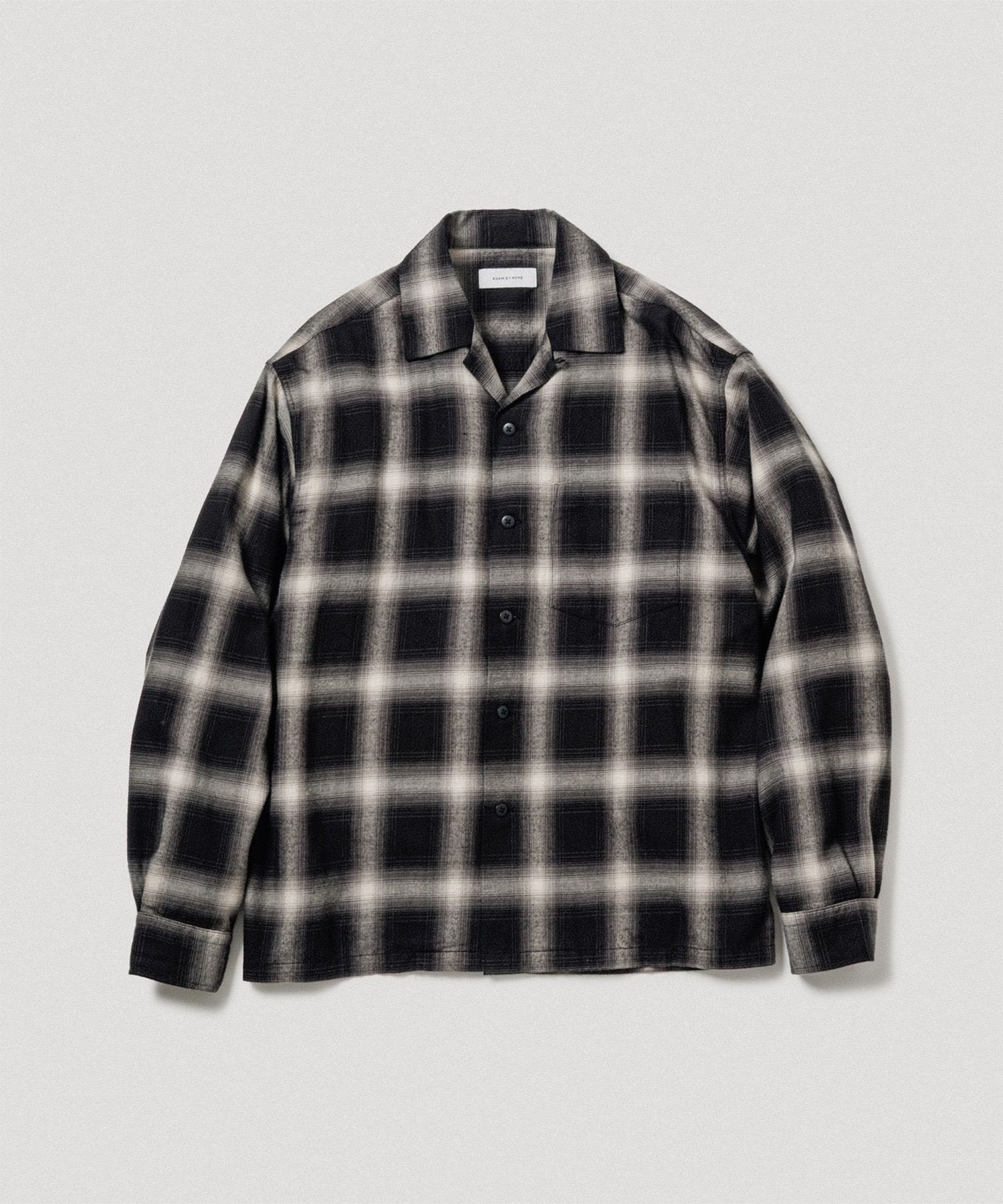 【SALE／60%OFF】ADAM ET ROPE' HOMME オンブレチェック オープンカラーシャツ アダムエロペ トップス シャツ・ブラウス ブラック【送料無料】