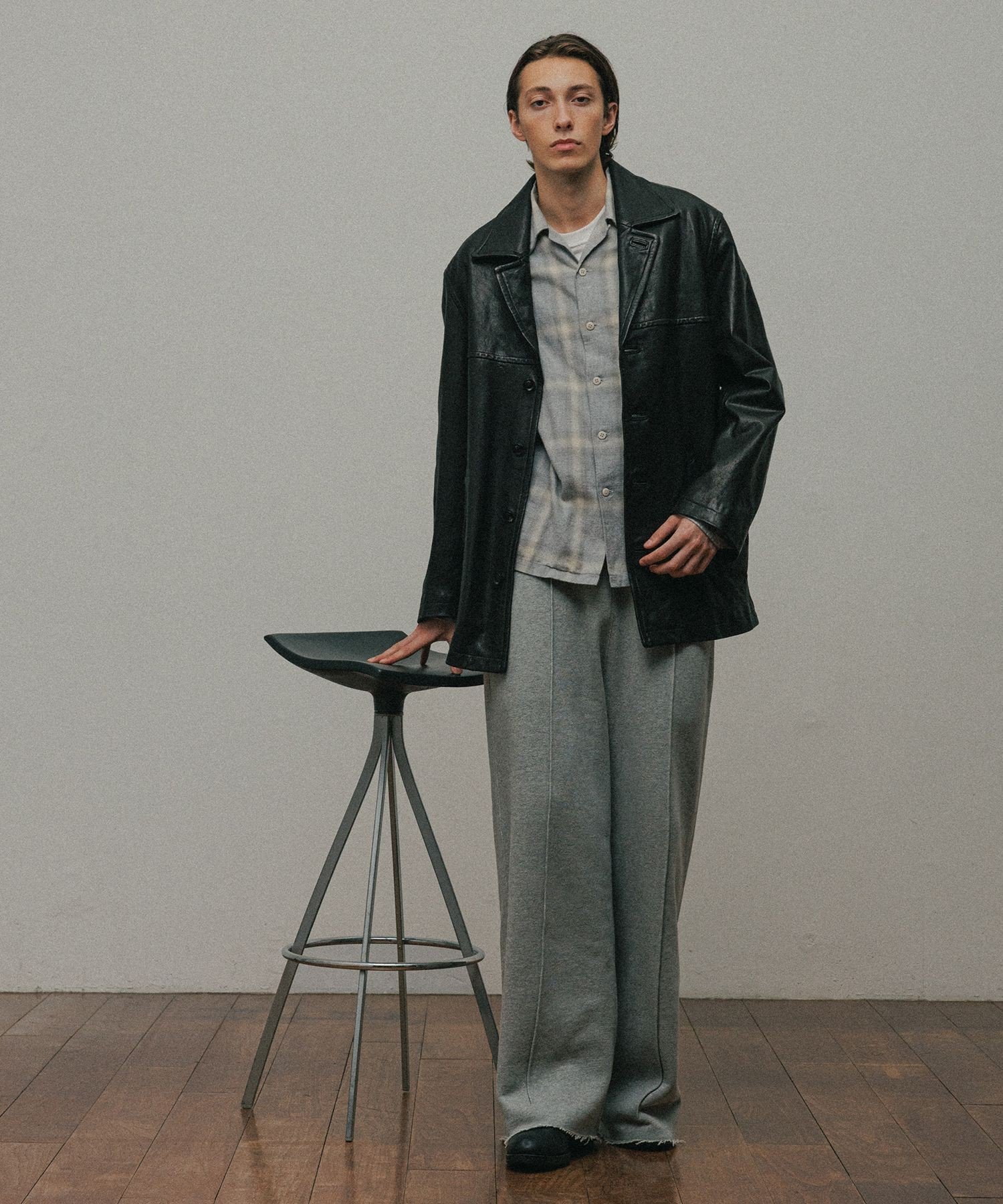 【SALE／60%OFF】ADAM ET ROPE' HOMME オンブレチェック オープンカラーシャツ アダムエロペ トップス シャツ・ブラウス ブラック【送料無料】