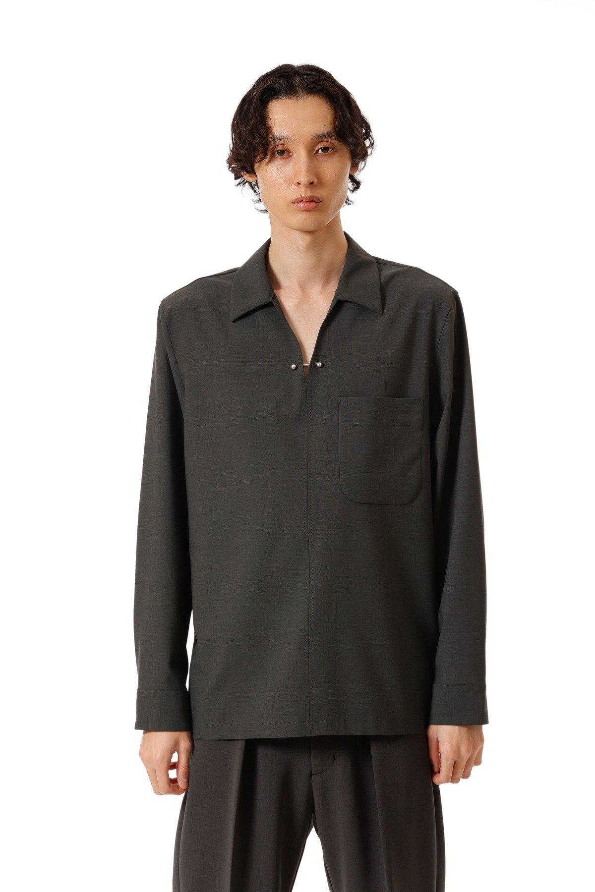 【SALE／40%OFF】ATTACHMENT ポリエステル/レーヨンストレッチトロピカル スキッパー L/Sシャツ アタッチメント トップス シャツ・ブラウス グリーン ブラック グレー ホワイト【送料無料】