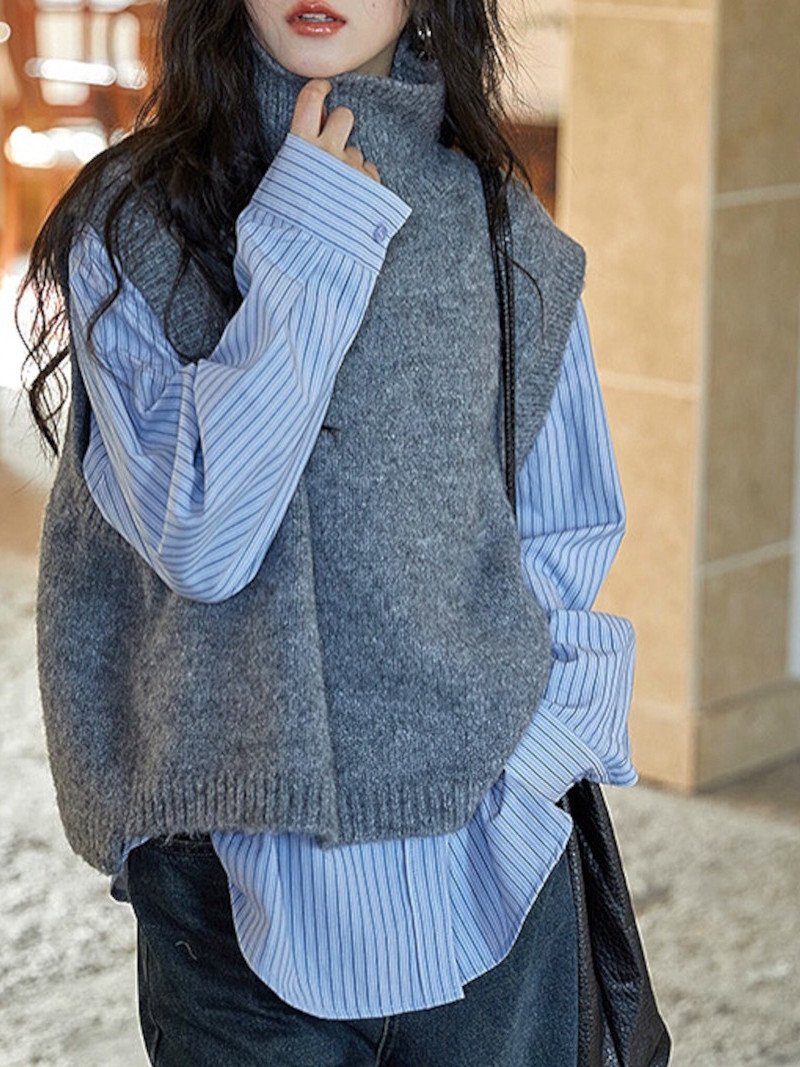 【SALE／10%OFF】SHEENA タートルネックニットベスト ディアベル トップス ベスト・ジレ グレー