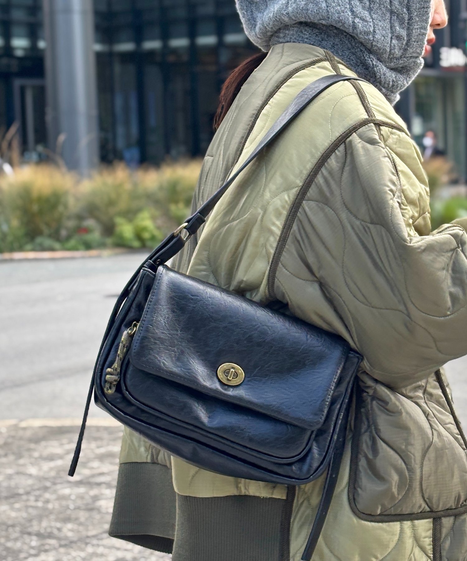 CPCM ターンロックダブルベルトレザーバッグ シーピーシーエム バッグ トートバッグ ブラウン ブラック【送料無料】