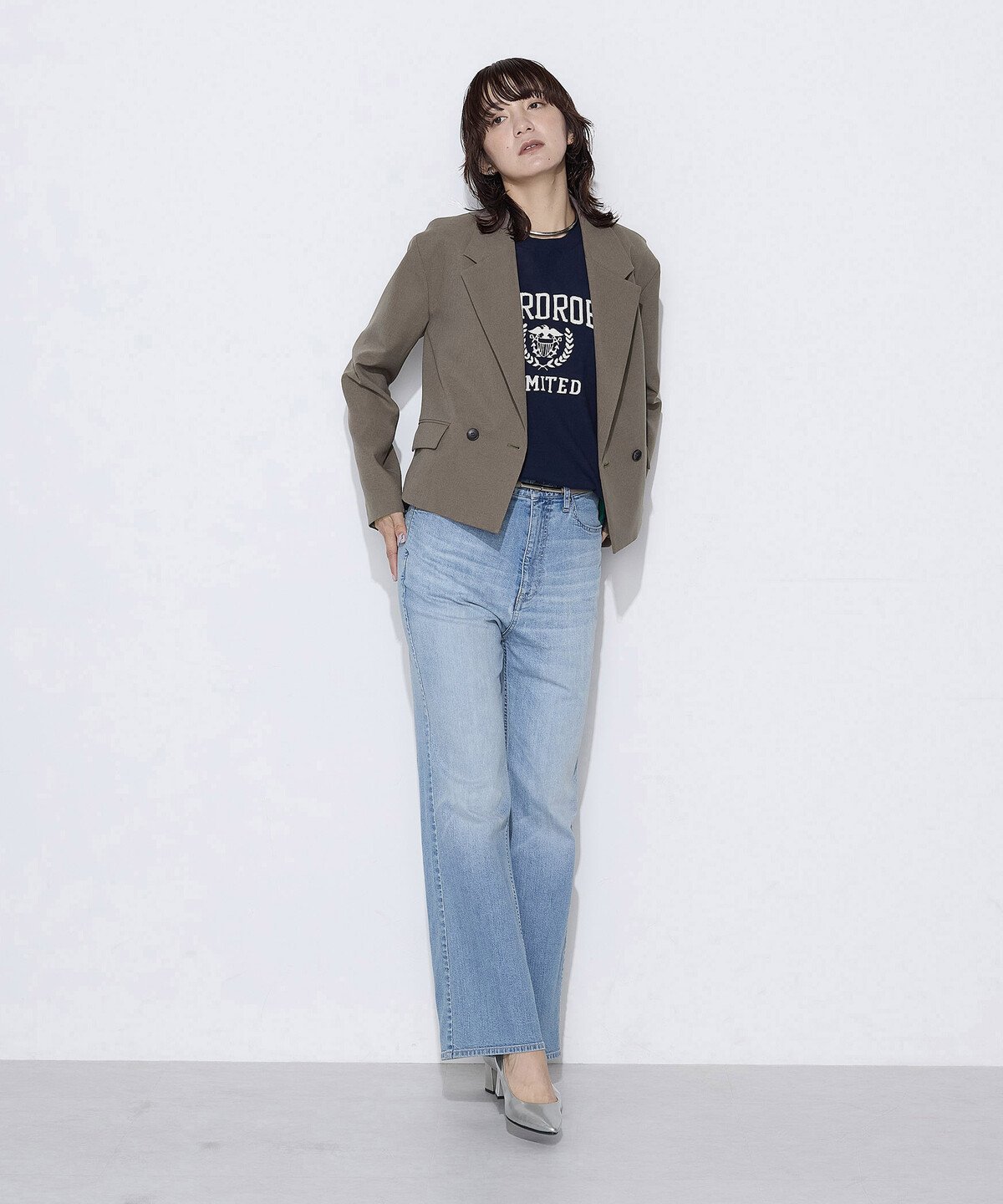 COMME CA Wardrobe 14G強撚綿 ジャカードニットプルオーバー コムサ トップス ニット ホワイト ネイビー【送料無料】