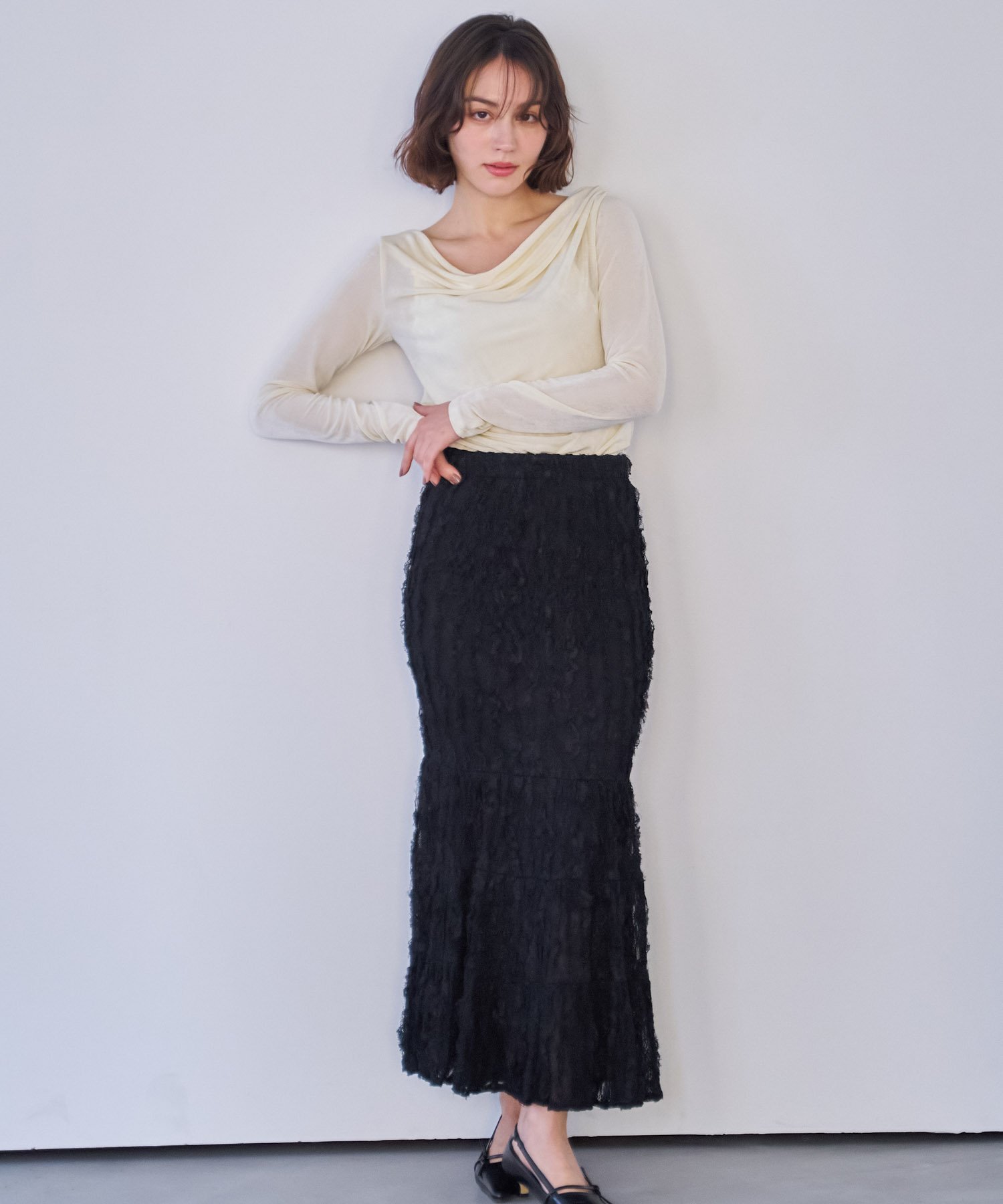 【SALE／60%OFF】Noela カットレースナロースカート ノエラ スカート ロング・マキシスカート ホワイト ブラック ブルー【送料無料】
