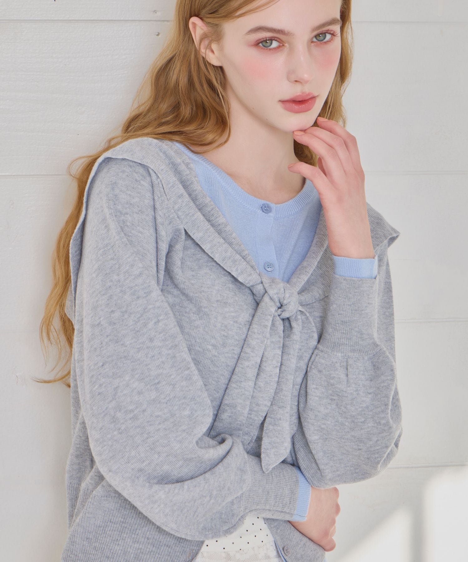 【SALE／55%OFF】Heather レイヤードスカーフニット ヘザー トップス ニット グレー ベージュ ネイビー