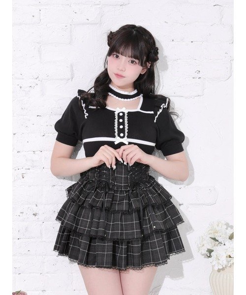 NOEMIE パイピング配色ニットトップス ノエミー トップス ニット グレー ホワイト【送料無料】