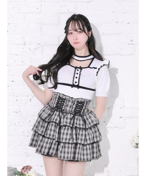 NOEMIE パイピング配色ニットトップス ノエミー トップス ニット グレー ホワイト【送料無料】