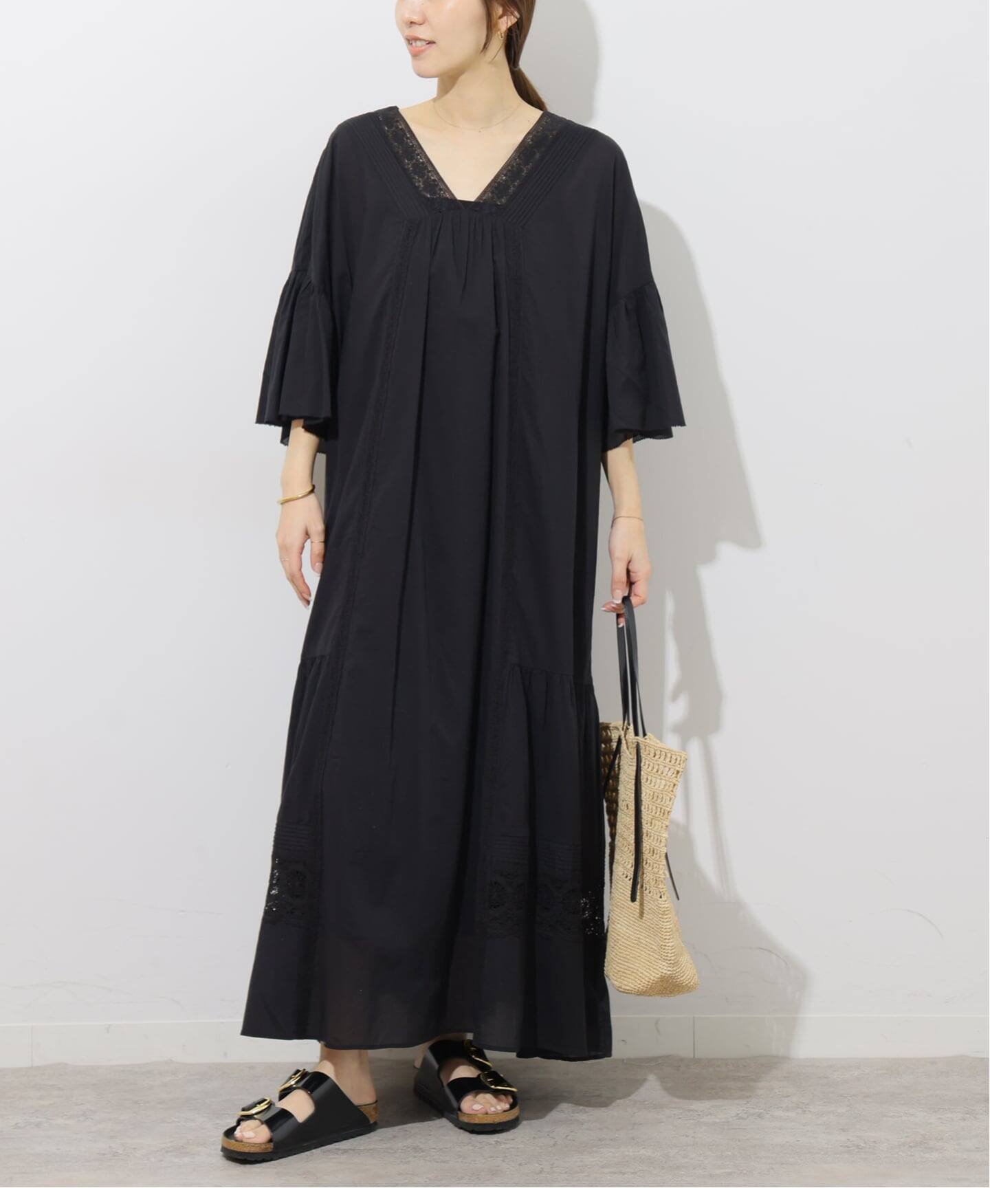 JOURNAL STANDARD relume コットンボイルVネックレースワンピース ジャーナル スタンダード レリューム ワンピース・ドレス ワンピース ブラック ブルー