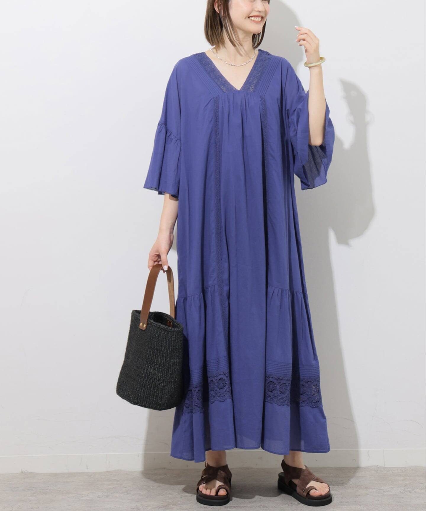 JOURNAL STANDARD relume コットンボイルVネックレースワンピース ジャーナル スタンダード レリューム ワンピース・ドレス ワンピース ブラック ブルー