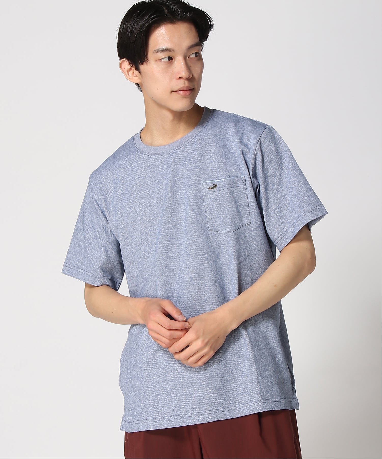 (M)リネンライク ポケットパイピング Tシャツ クロコダイル トップス カットソー・Tシャツ ネイビー ピンク グリーン