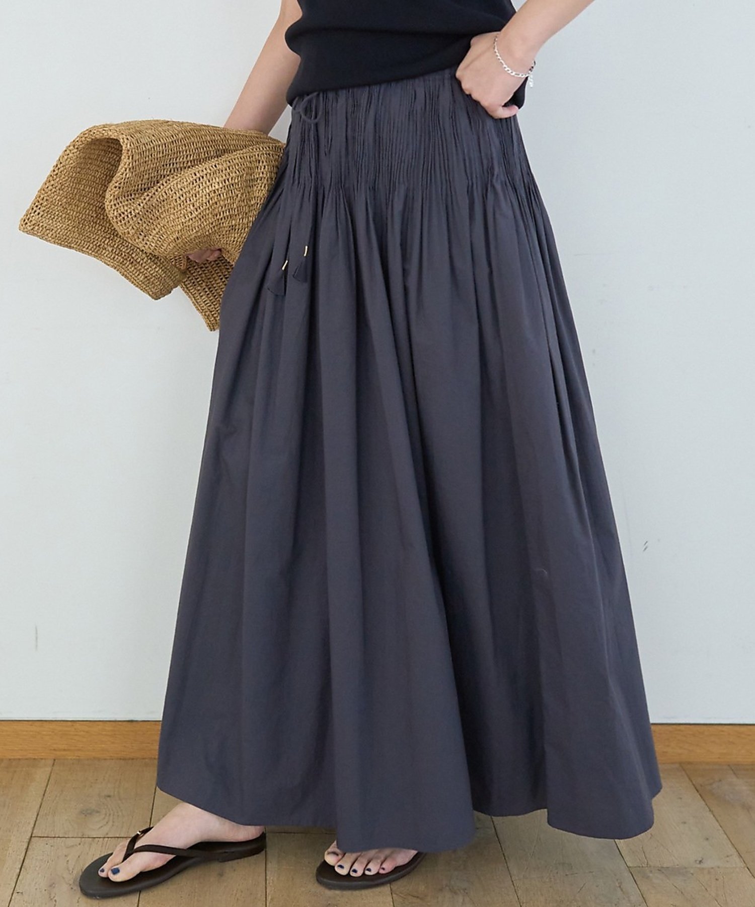 【SALE／10%OFF】Rouge vif la cle インドハンドタックマキシスカート ルージュ・ヴィフ ラクレ スカート ロング・マキシスカート パープル グレー【送料無料】