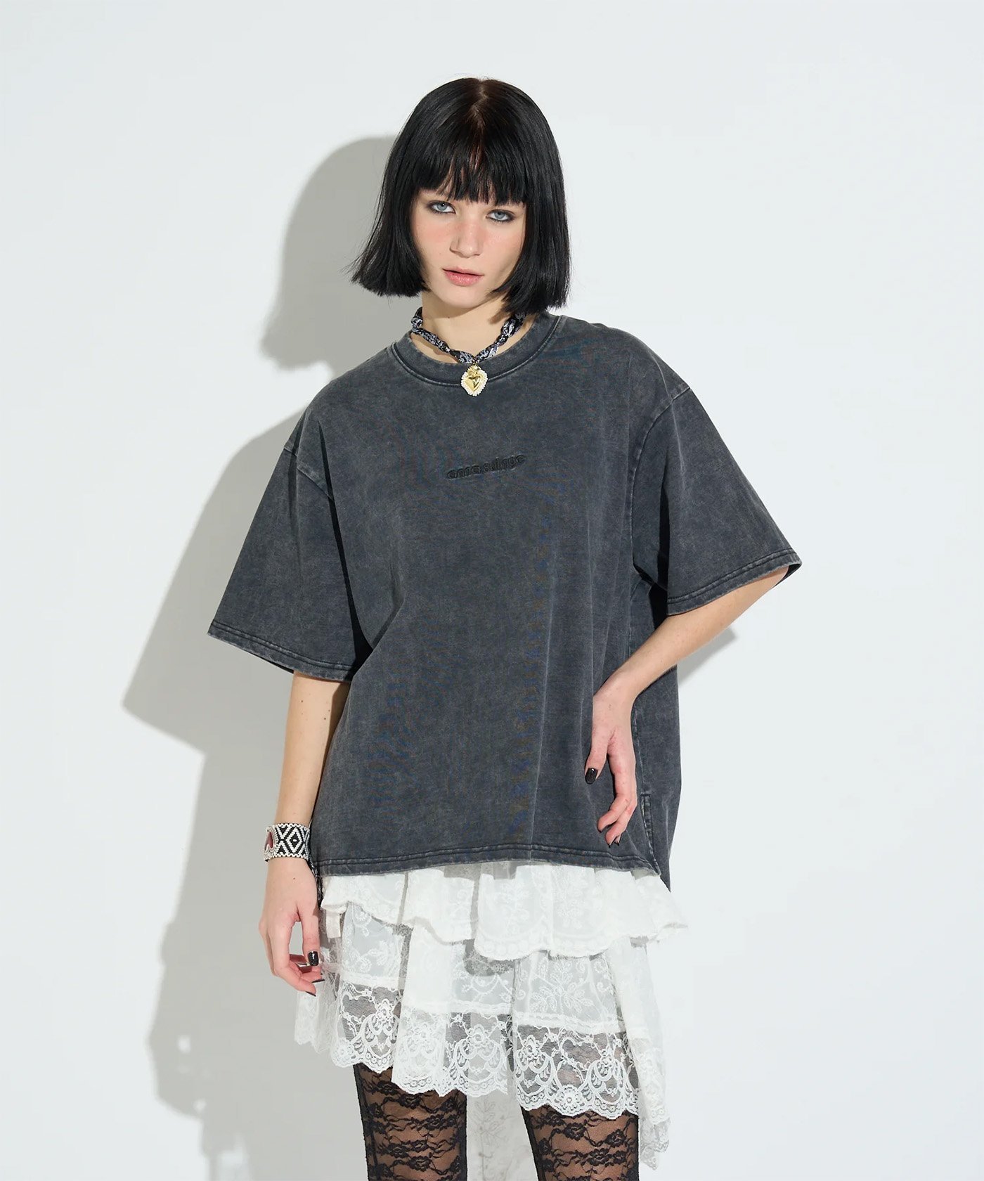 ROYAL FLASH ANNA SUI NYC/アナ スイ エヌワイシー/ラメロゴTシャツ ロイヤルフラッシュ トップス カットソー・Tシャツ グリーン ブラック パープル