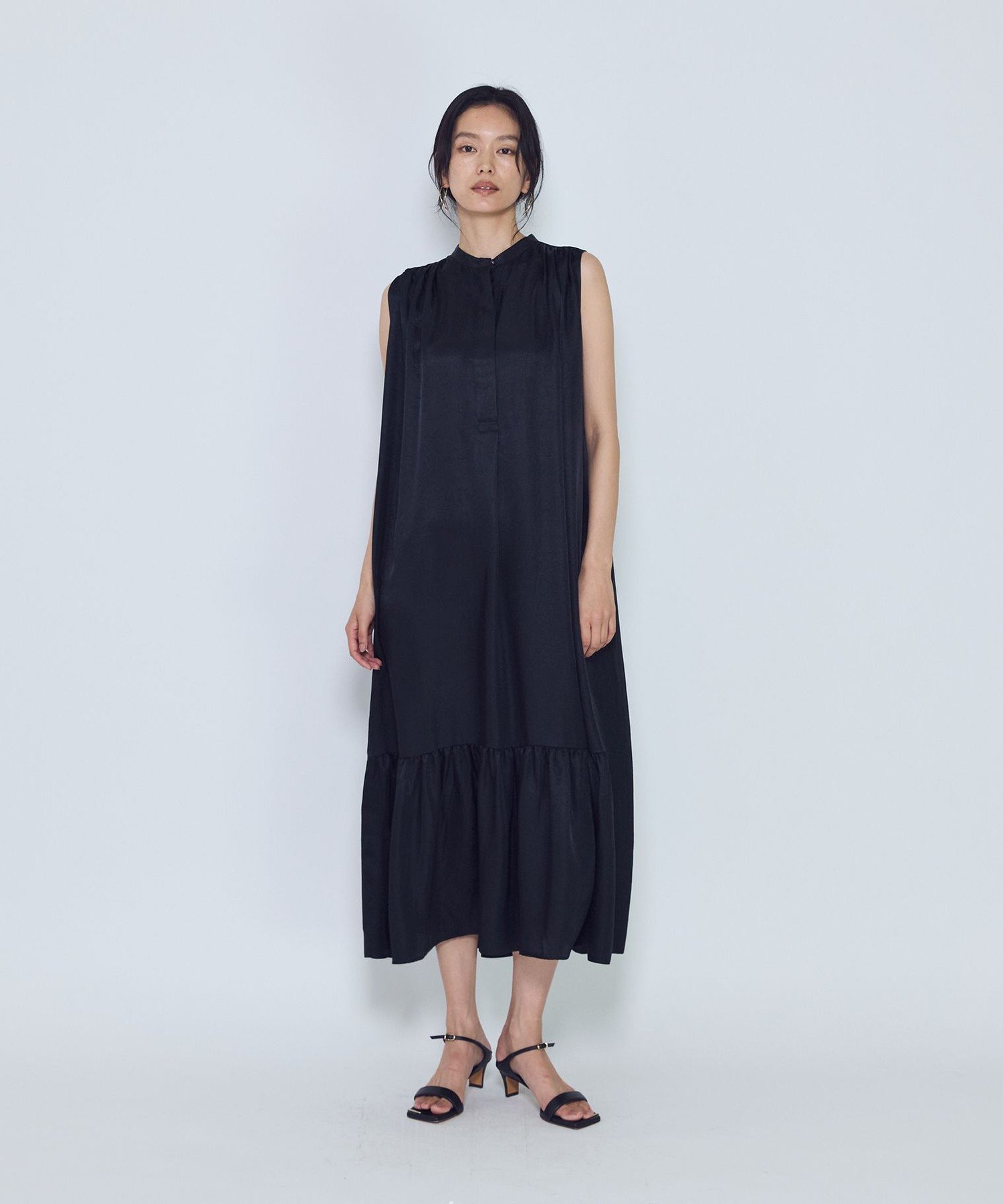 1er Arrondissement ライトビンテージサテンギャザーワンピース プルミエアロンディスモン ワンピース・ドレス ワンピース ブラウン ブラック【送料無料】