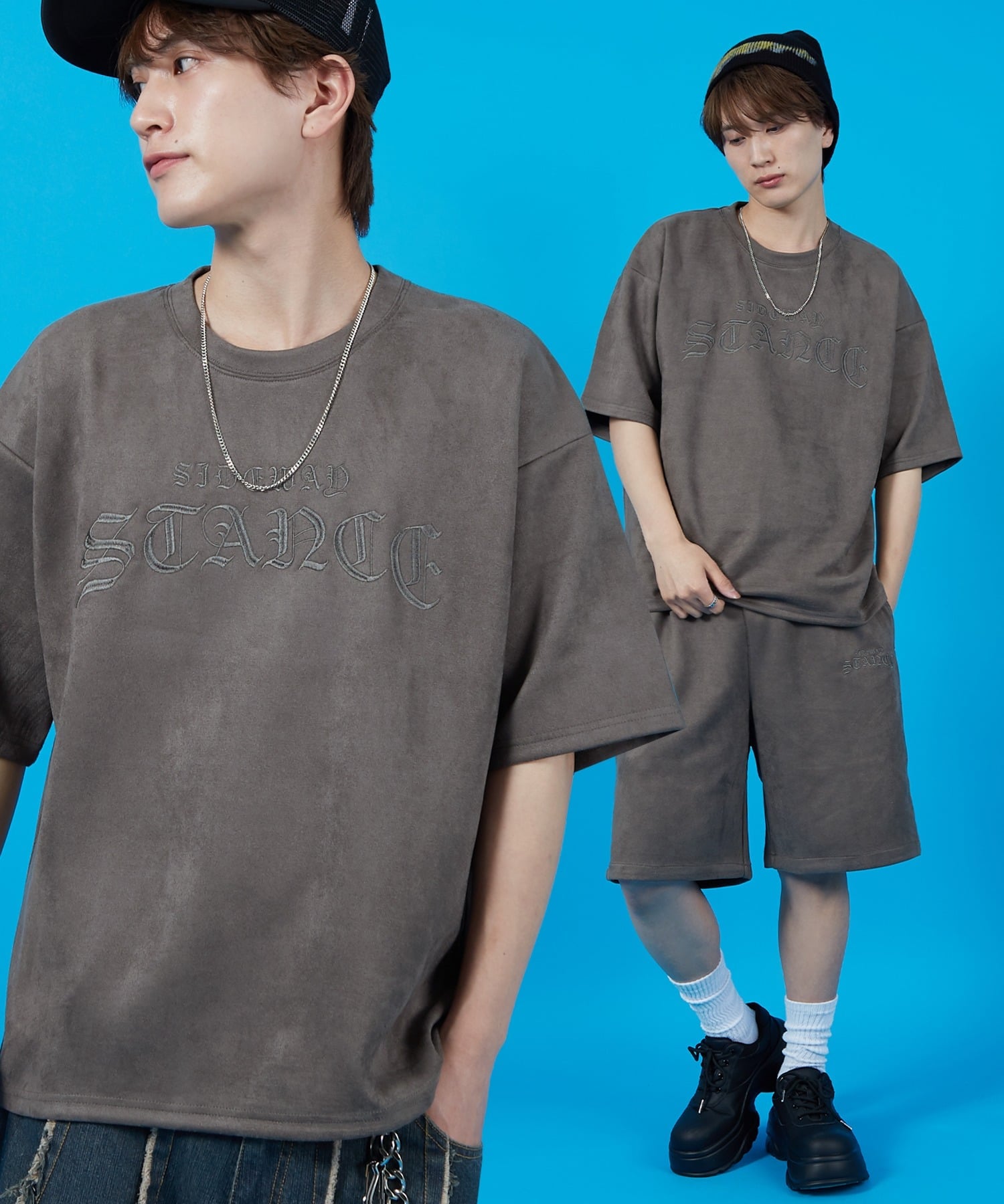 【SALE／56%OFF】SIDEWAY STANCE SIDEWAY STANCE サイドウェイスタンス スエードポンチ BLロゴ刺しゅう 半袖Tシャツ インプローブス トップス カットソー・Tシャツ グレー ベージュ ピンク