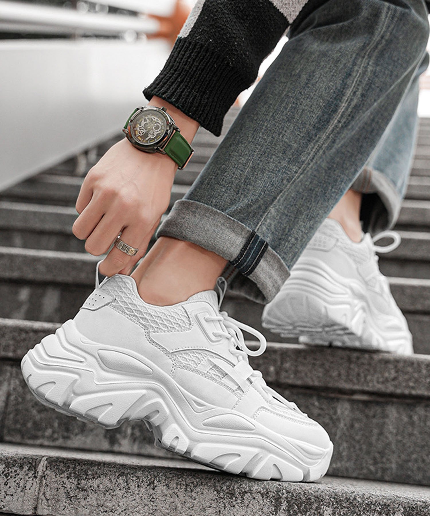 【SALE／10%OFF】aimoha MENS 【SHOES 365】厚底スニーカー アイモハ シューズ・靴 スニーカー ホワイト ブラック【送料無料】
