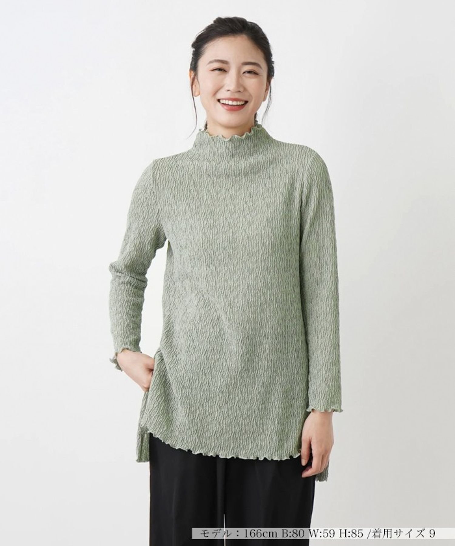 Leilian ハイネックプルオーバー レリアン トップス カットソー・Tシャツ カーキグリーン ブラック