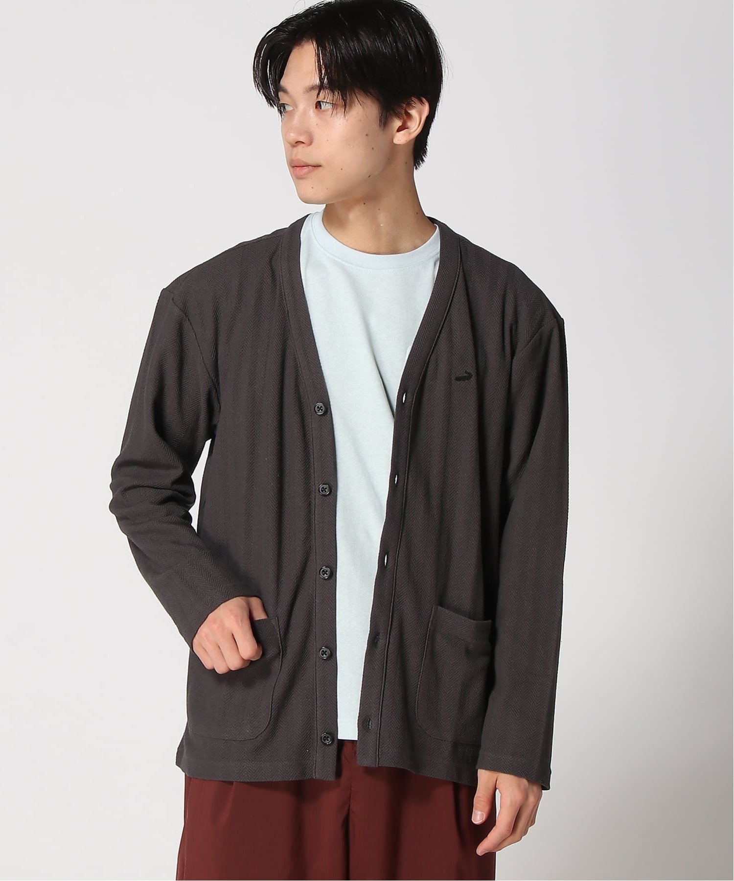 【SALE／50%OFF】CROCODILE (M)ヘリンボーン ジャカード カーディガン クロコダイル トップス カーディガン グレー【送料無料】
