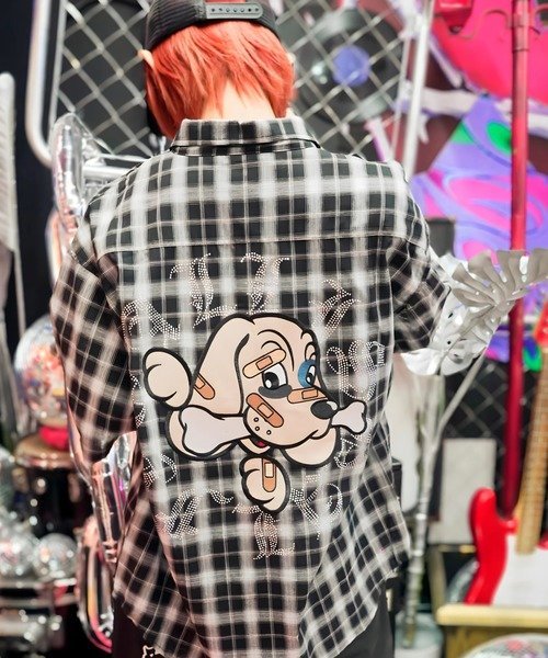 【GALFY×GALLIS ADDICTION】安心の十字架キラキラチェックSSシャツ(MENS) ジャックローズ トップス シャツ・ブラウス ネイビー ブラック