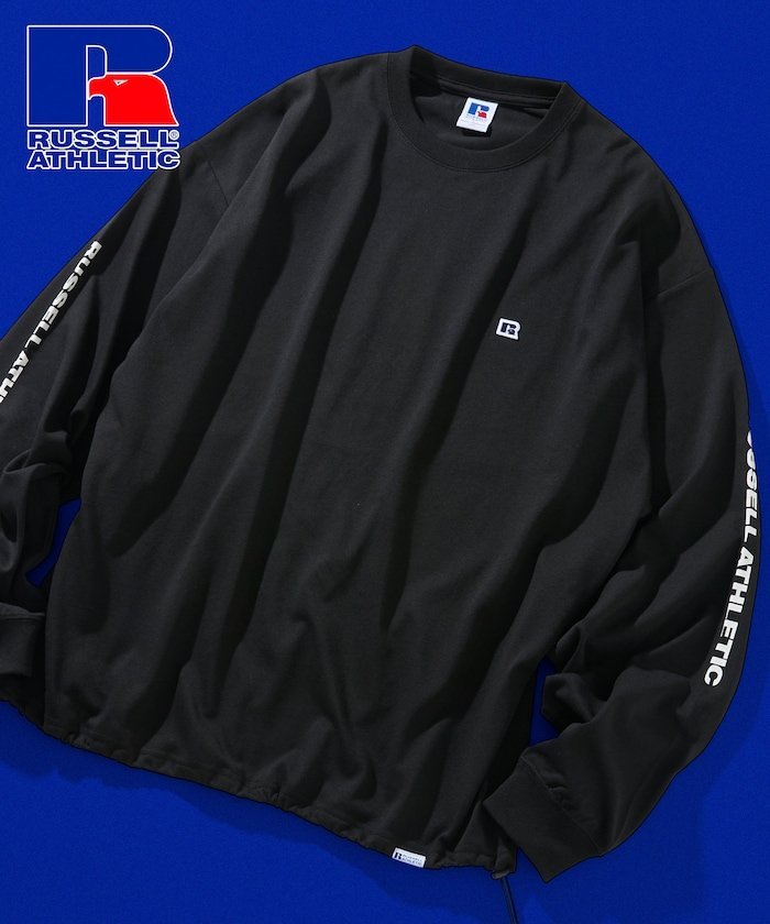 限定展開 RUSSELL ATHLETIC×FREAK'S STORE 別注 ビックシルエット スリーブロゴ ヘムコード ロングスリーブTシャツ フリークスストア トップス カットソー・Tシャツ ホワイト グレー ブラック ネイビー